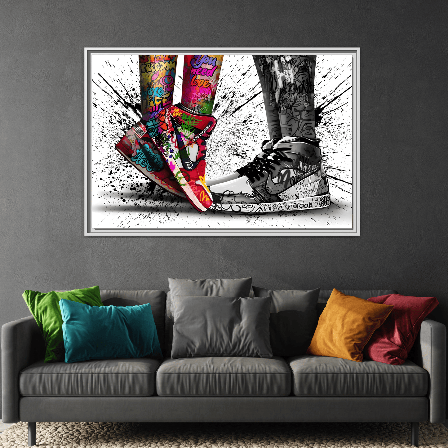 Graffiti Love in Shoes Framed Large Canvas Wall Hanging Art