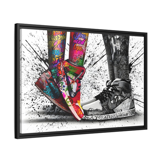 Graffiti Love in Shoes Framed Large Canvas Wall Hanging Art