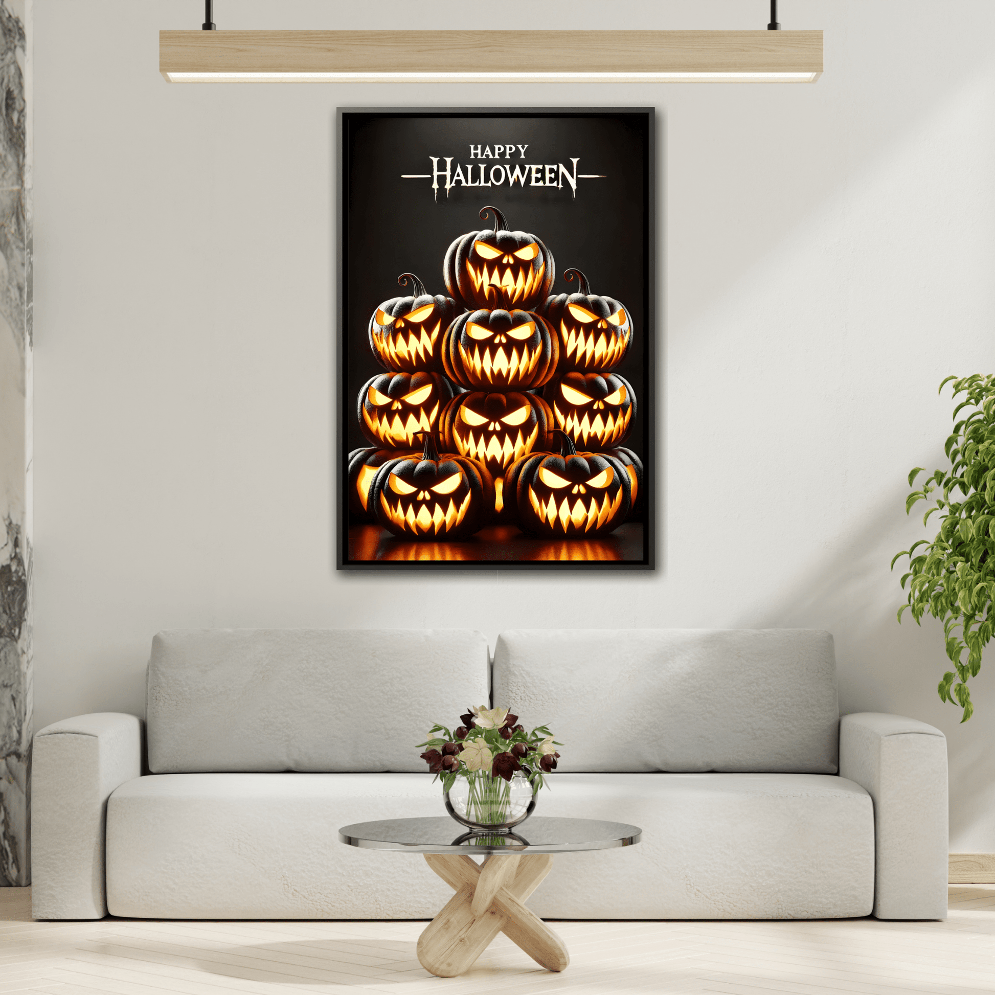 Halloween Pumpkin Wall Art - Framed Spooky Canvas Festive Decor