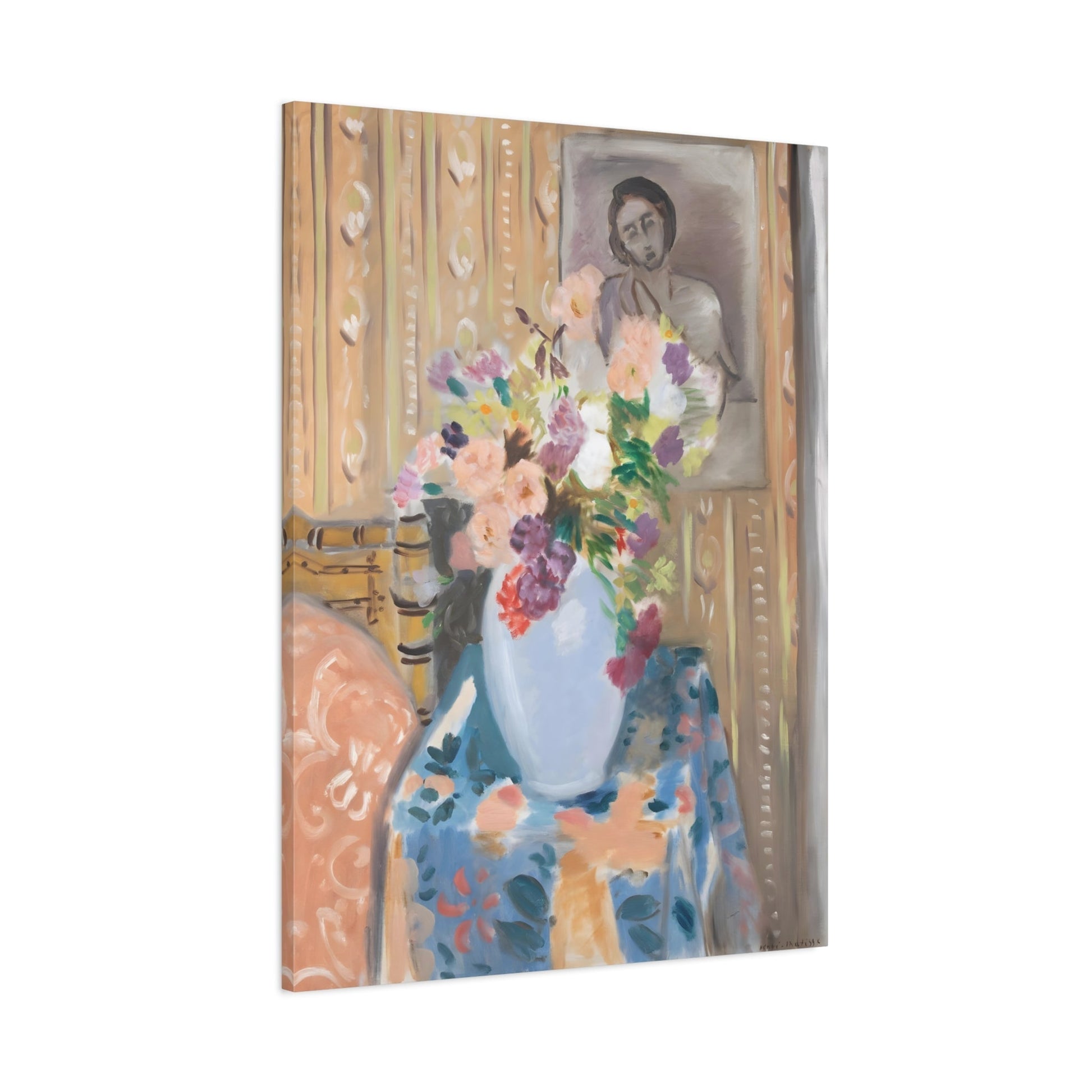 Henri Matisse Flowers in Front of a Portrait - Canvas Art Reproduction