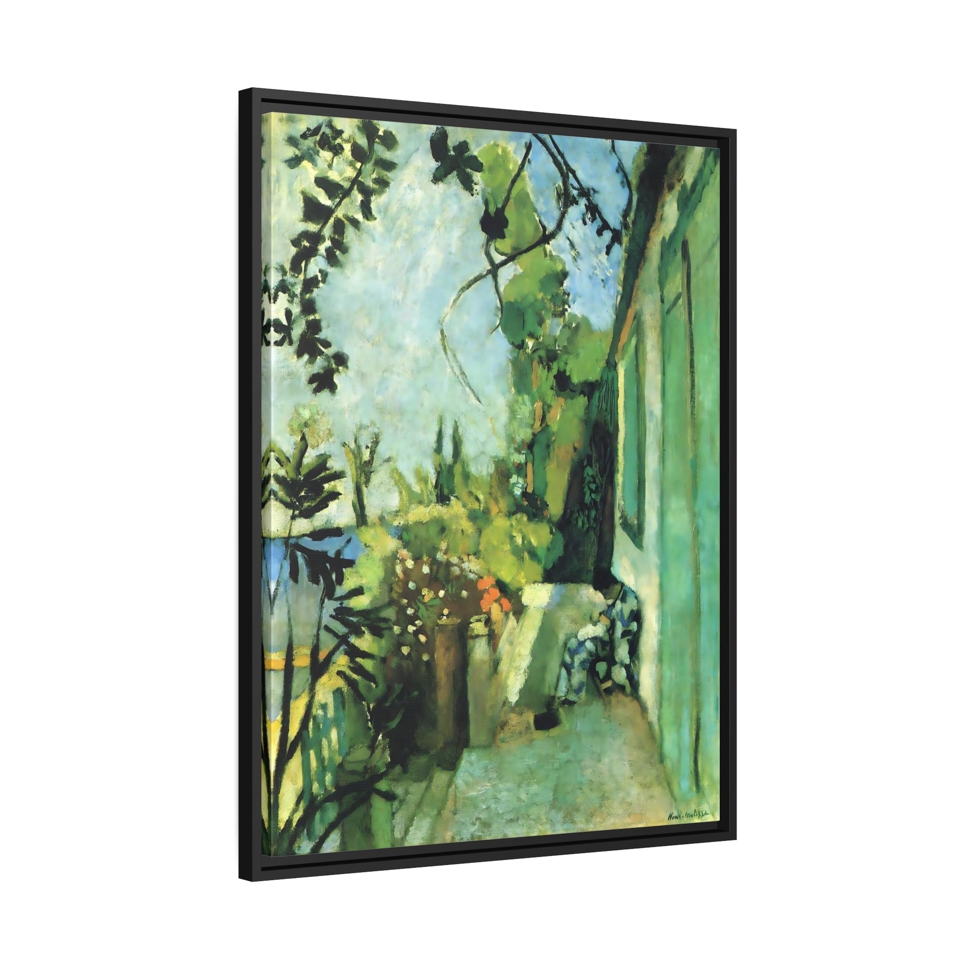 Henri Matisse Terrace St Tropez - Famous Artist Painting - Framed Canvas Wall Art Print in Black Pinewood Frame