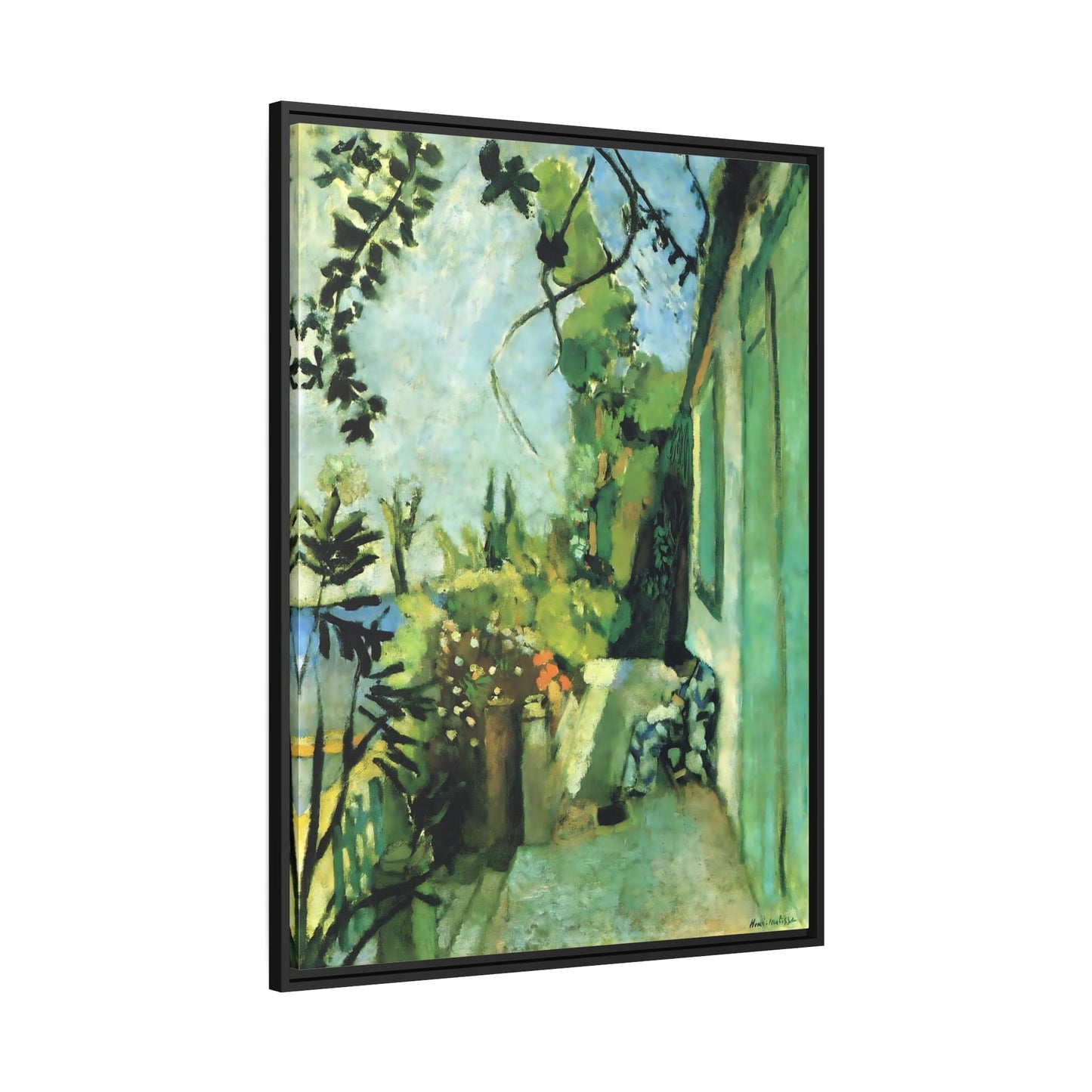 Henri Matisse Terrace St Tropez - Famous Artist Painting - Framed Canvas Wall Art Print in Black Pinewood Frame