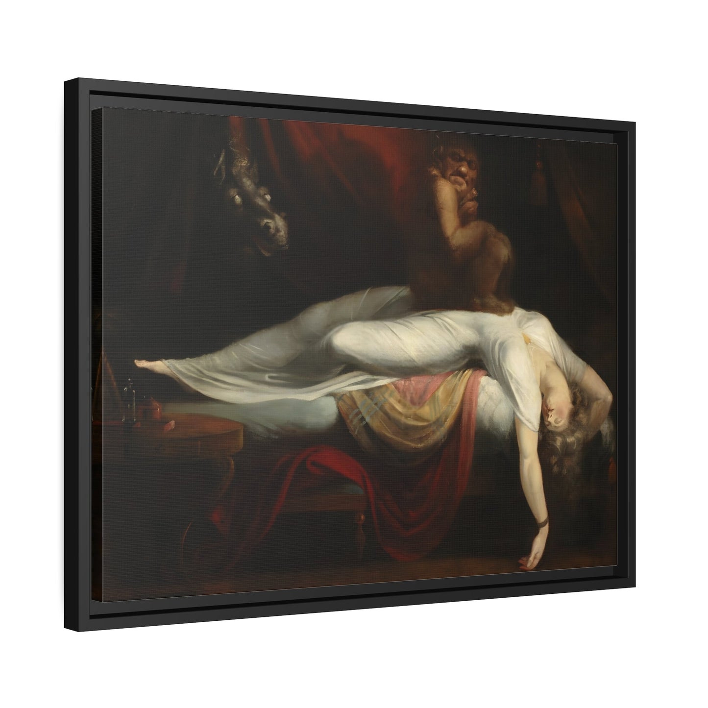 Henry Fuseli Nightmare - Framed Canvas Art Reproduction in Black Pinewood Frame