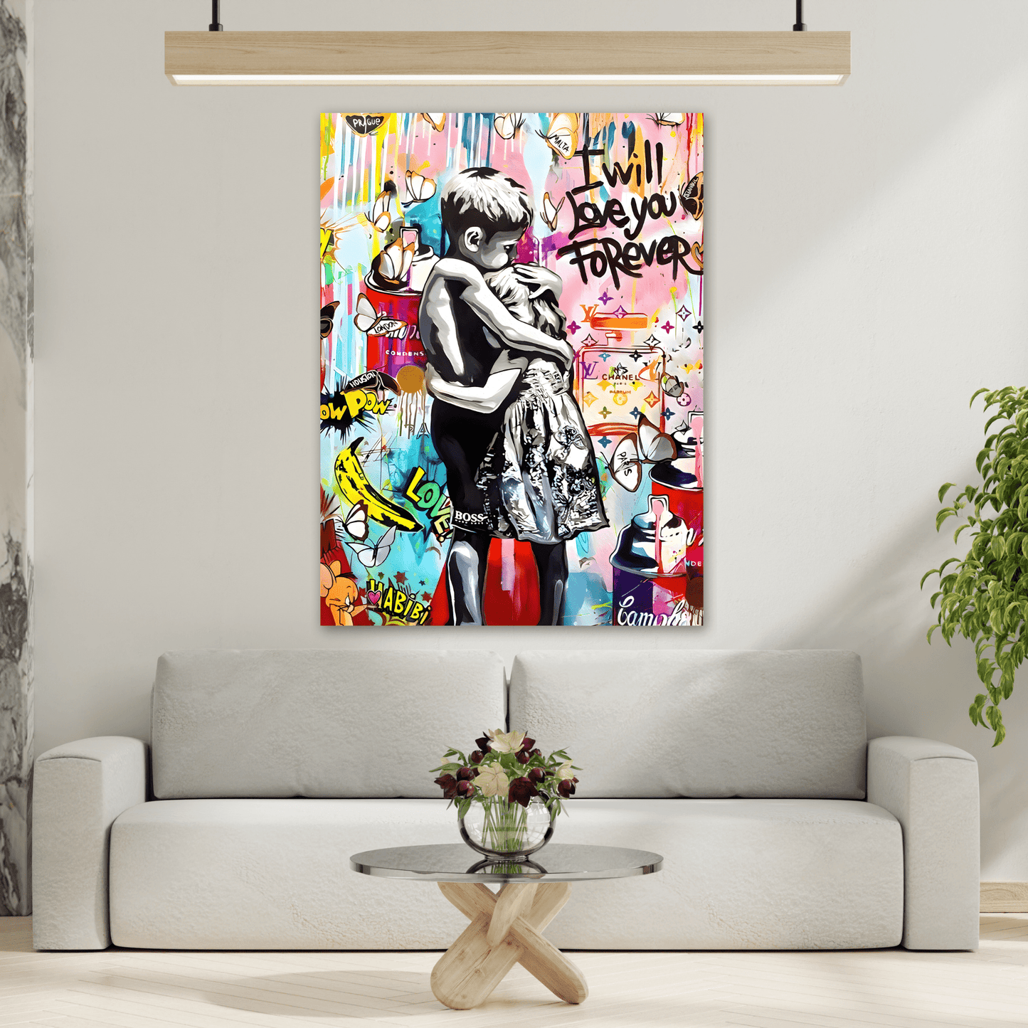 I Will Love You Forever Banksy Canvas Wall Art, Inspired Pop Artwork Street Graffiti