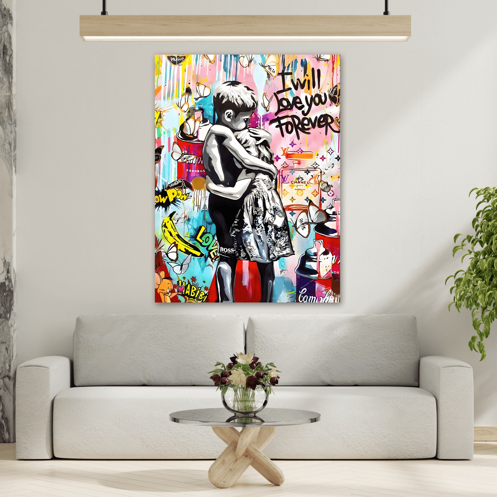 I Will Love You Forever Banksy Canvas Wall Art, Inspired Pop Artwork Street Graffiti