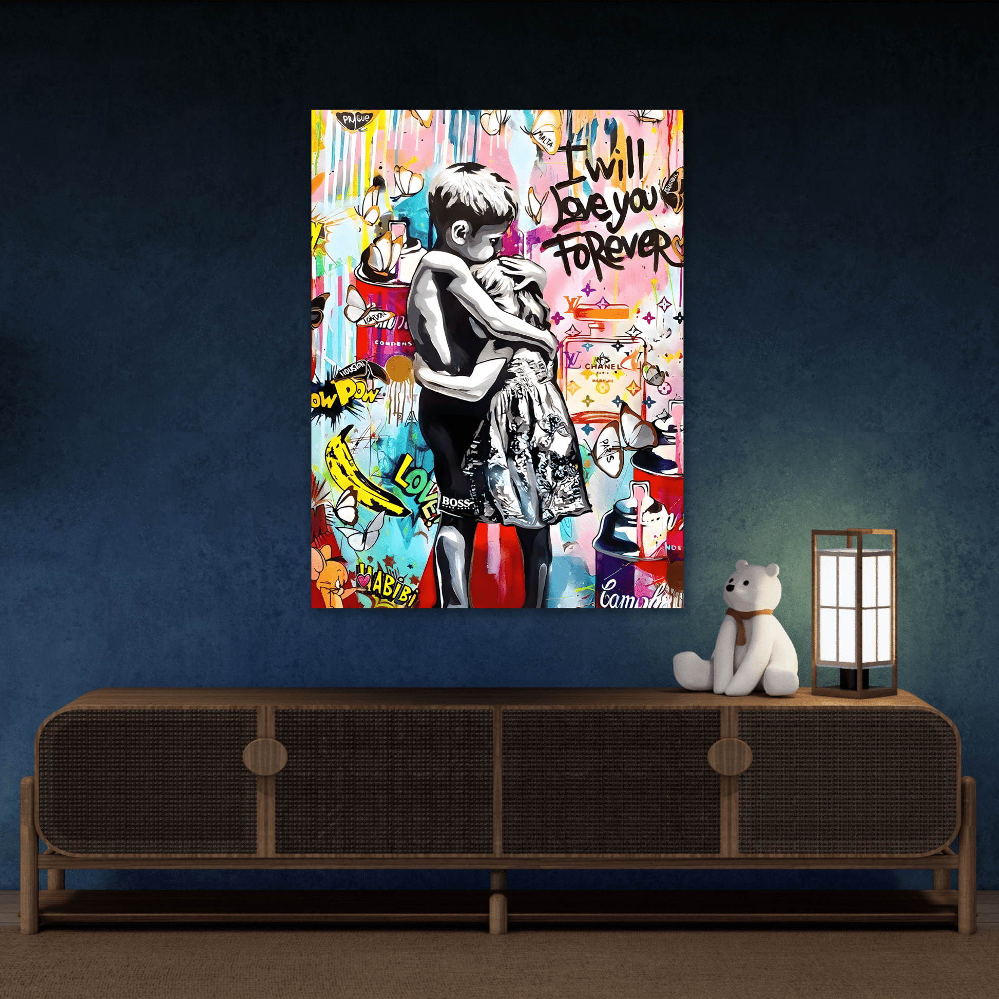 I Will Love You Forever Banksy Canvas Wall Art, Inspired Pop Artwork Street Graffiti