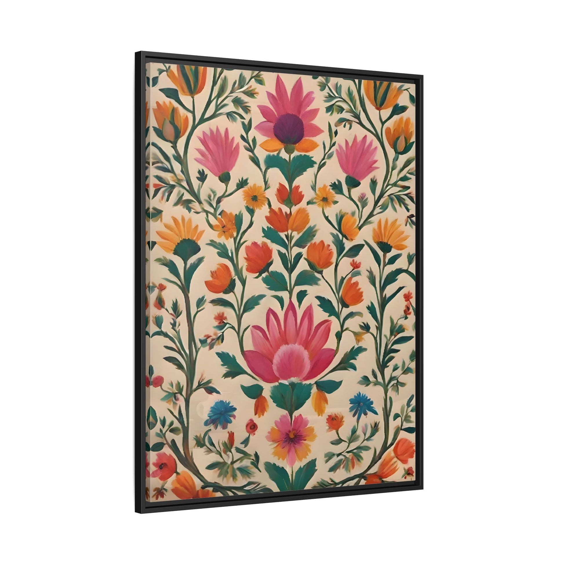 Indian Folk Wall Art Traditional Floral Framed Canvas Print