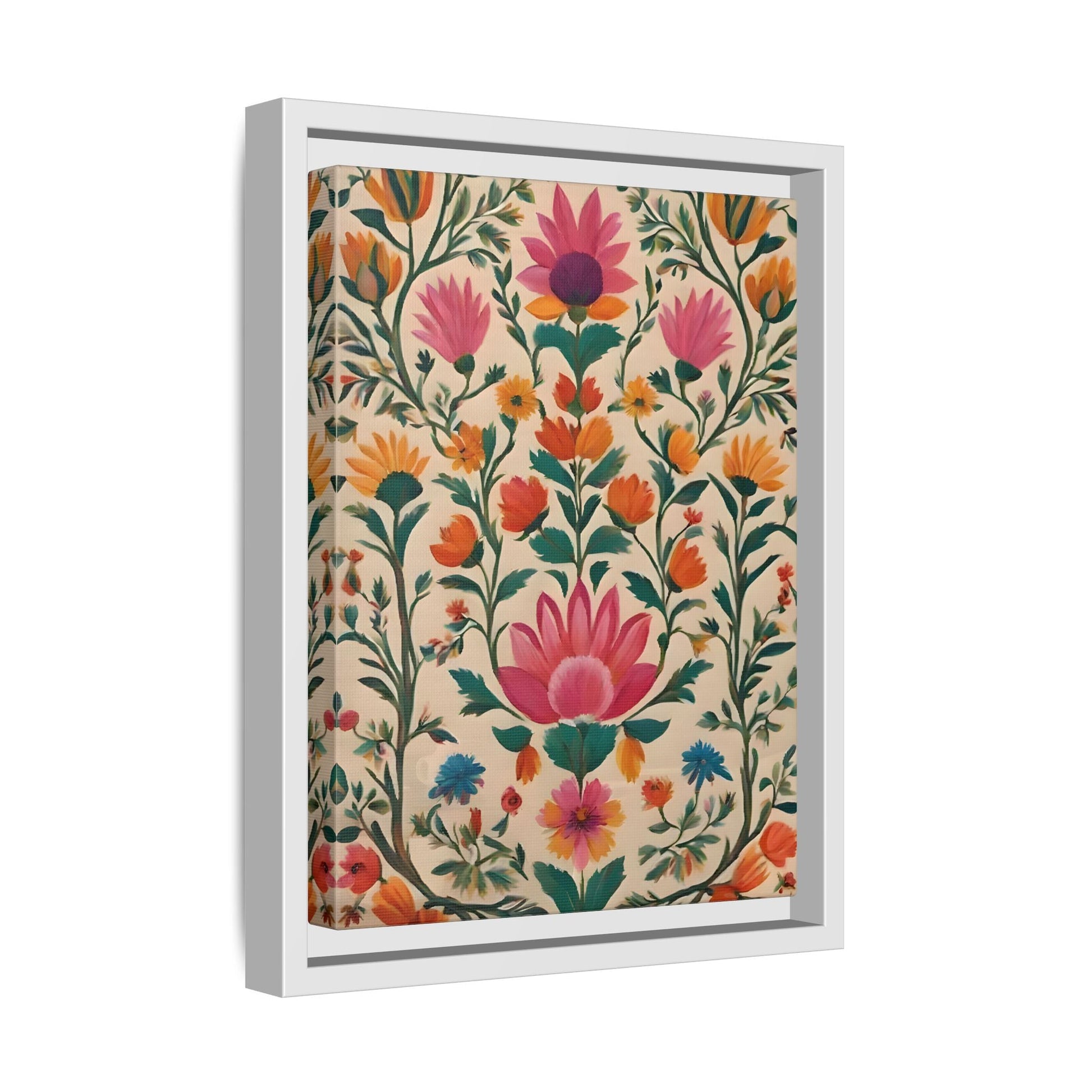 Indian Folk Wall Art Traditional Floral Framed Canvas Print