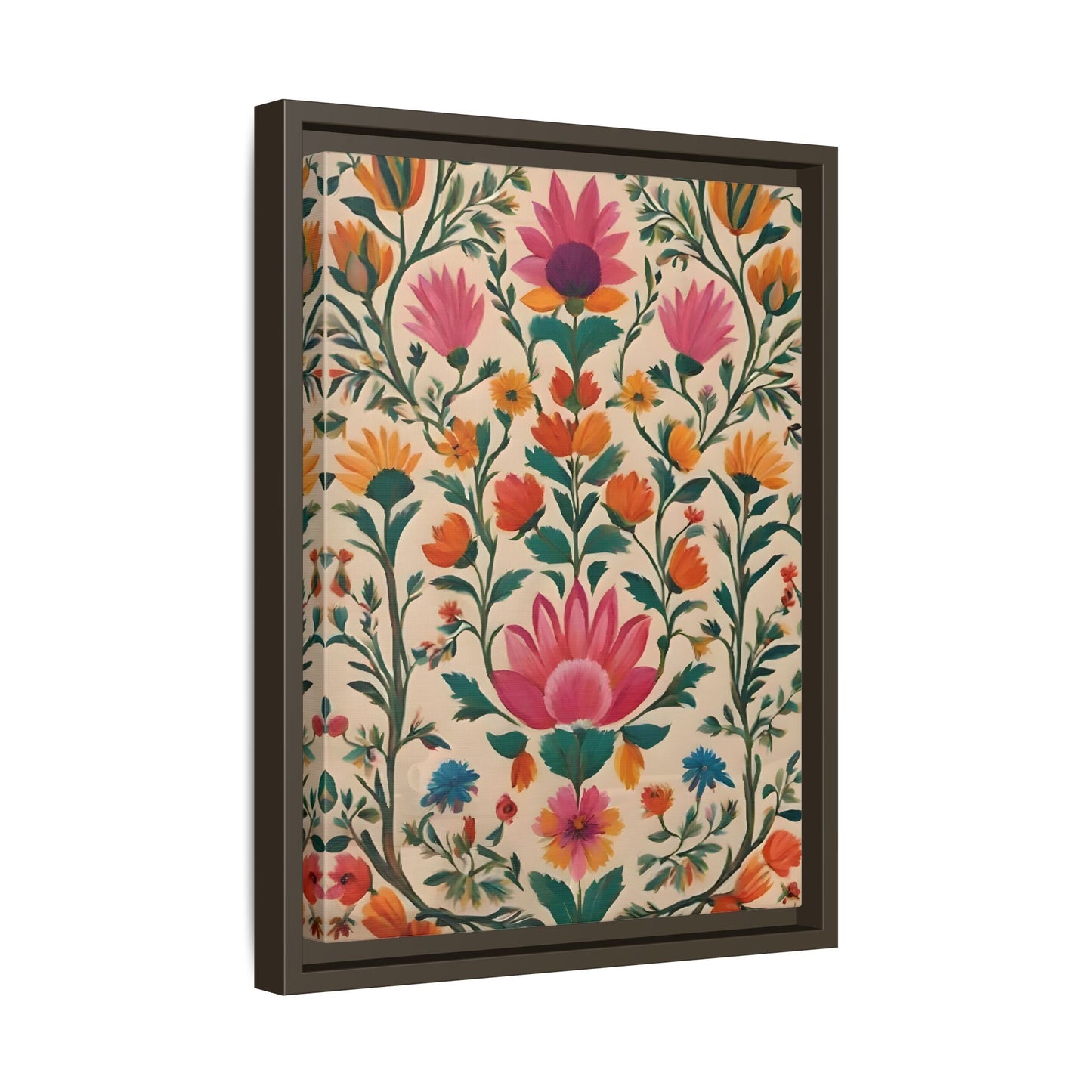 Indian Folk Wall Art Traditional Floral Framed Canvas Print