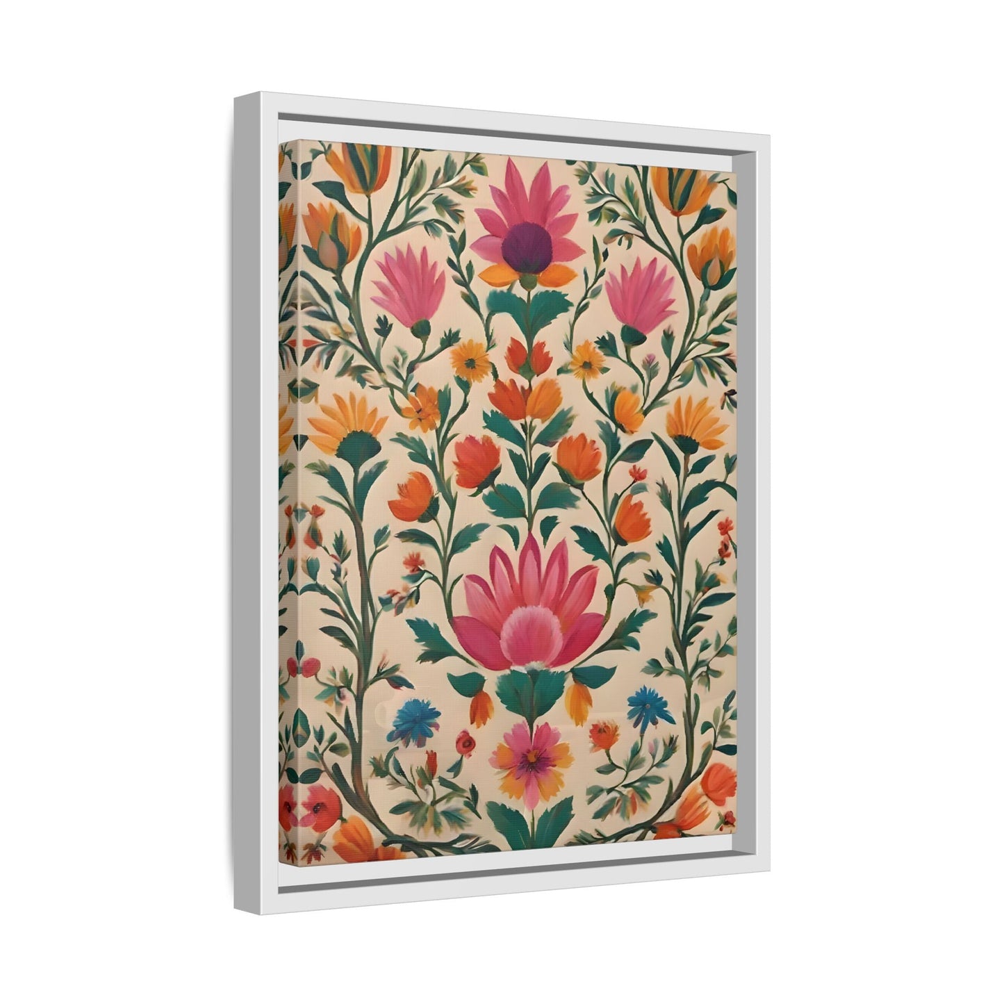 Indian Folk Wall Art Traditional Floral Framed Canvas Print