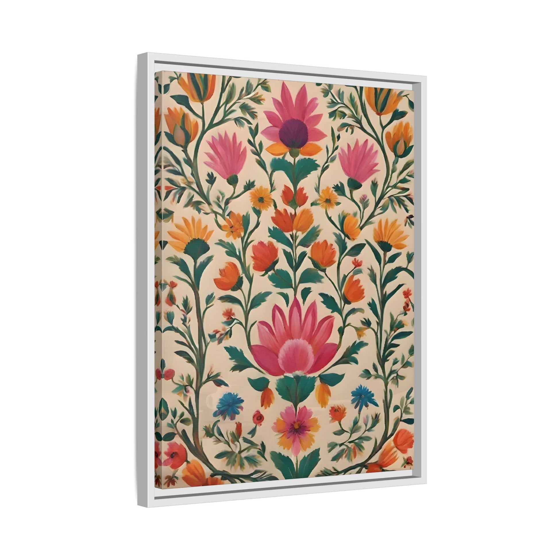 Indian Folk Wall Art Traditional Floral Framed Canvas Print