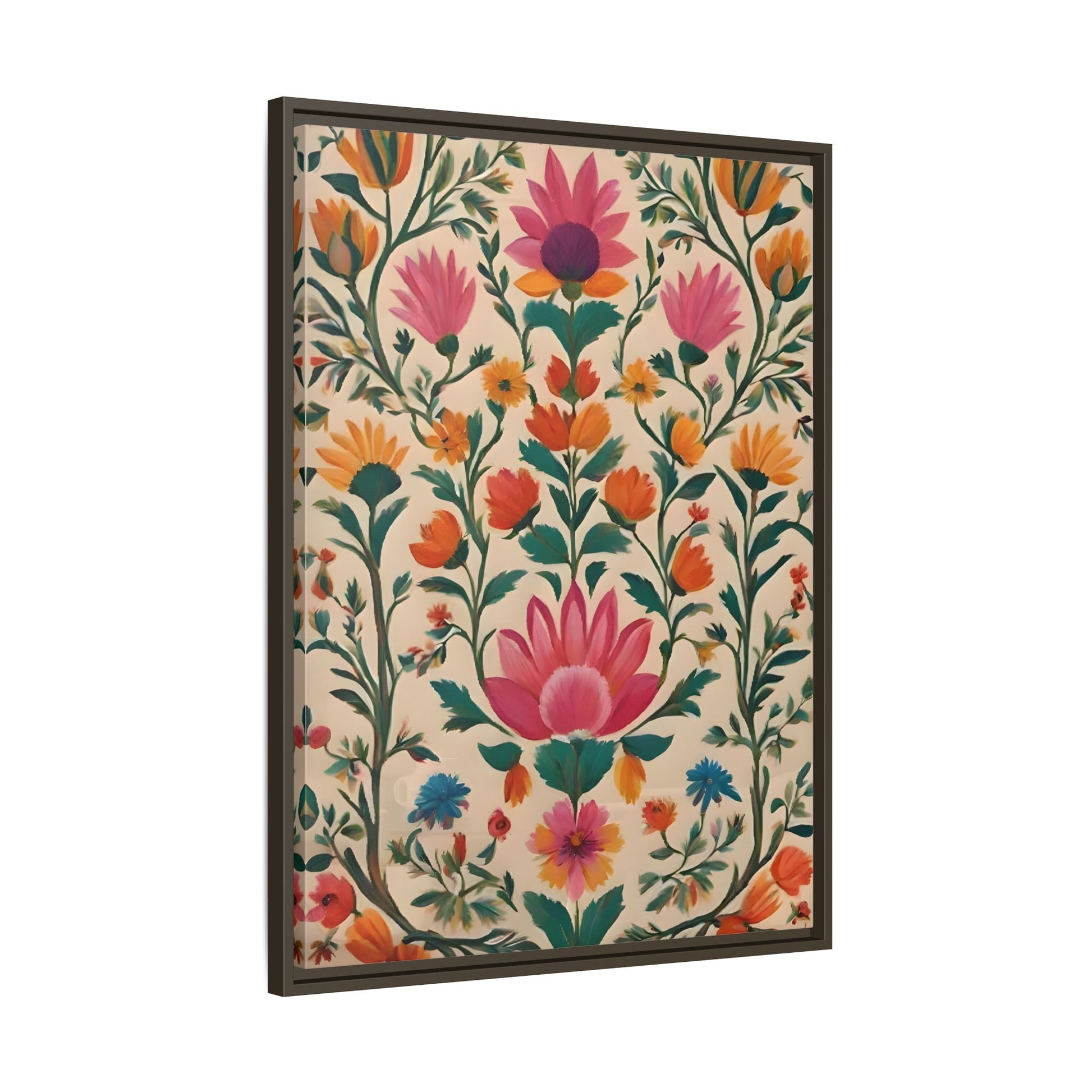 Indian Folk Wall Art Traditional Floral Framed Canvas Print
