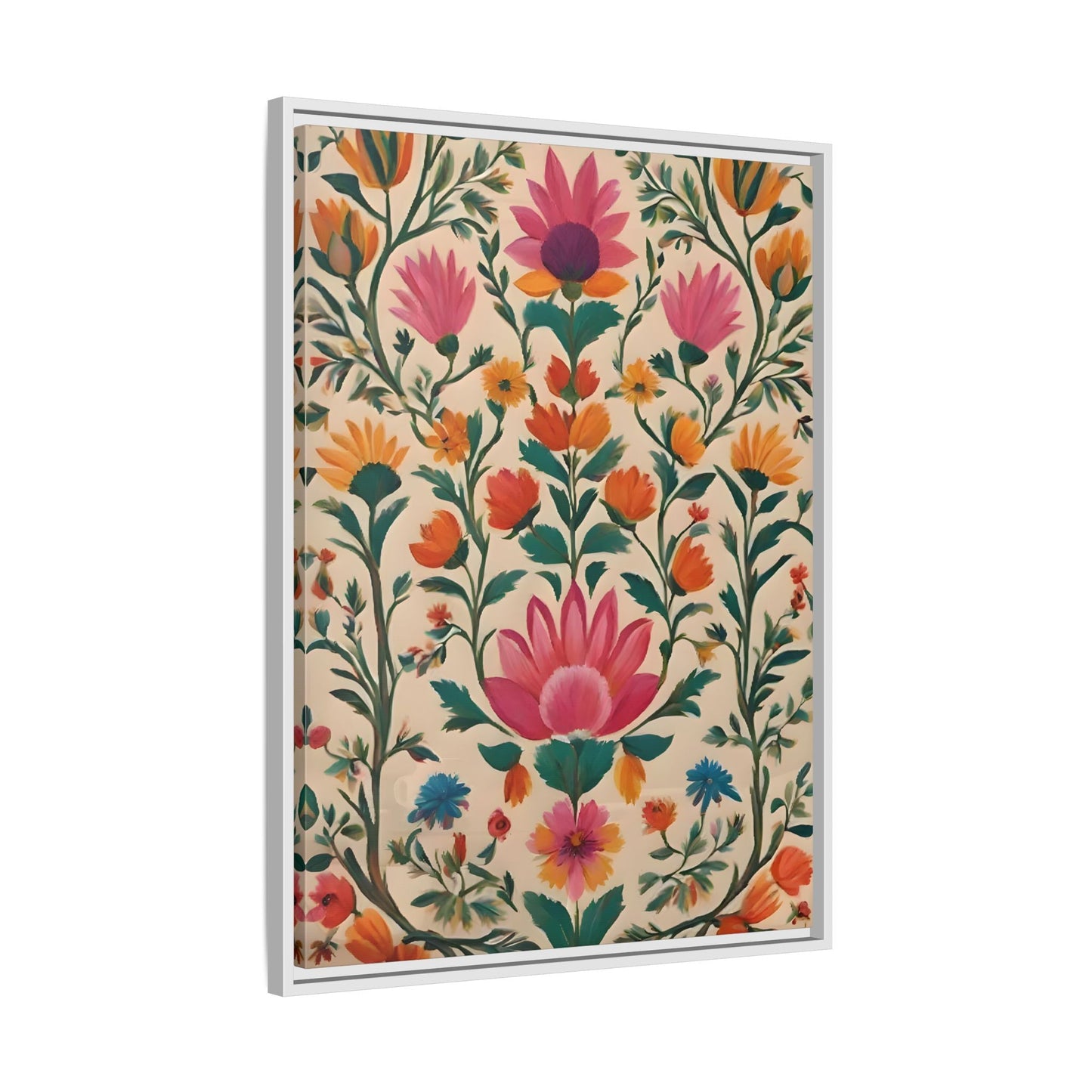 Indian Folk Wall Art Traditional Floral Framed Canvas Print
