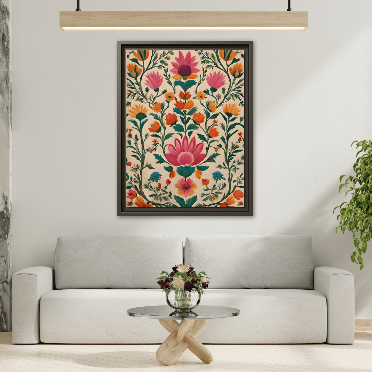Indian Folk Wall Art Traditional Floral Framed Canvas Print