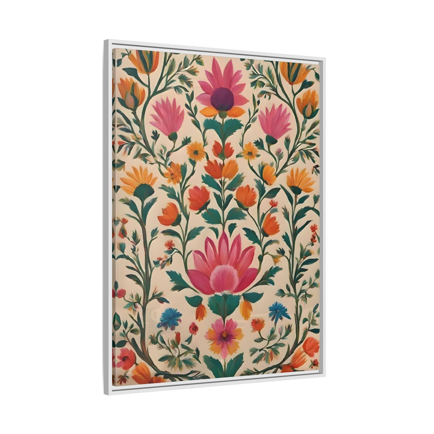Indian Folk Wall Art Traditional Floral Framed Canvas Print