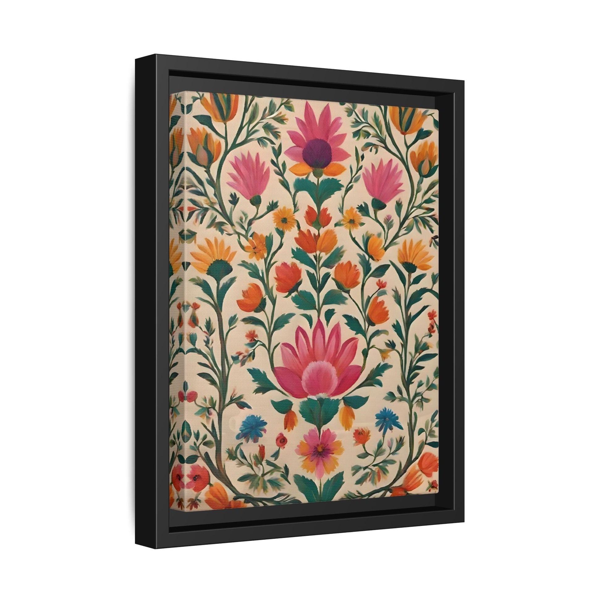 Indian Folk Wall Art Traditional Floral Framed Canvas Print