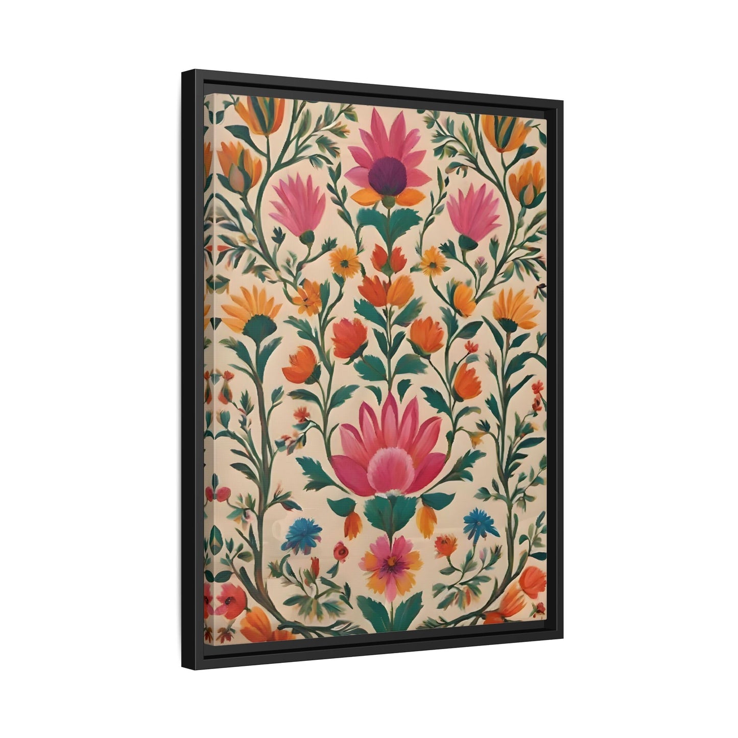 Indian Folk Wall Art Traditional Floral Framed Canvas Print
