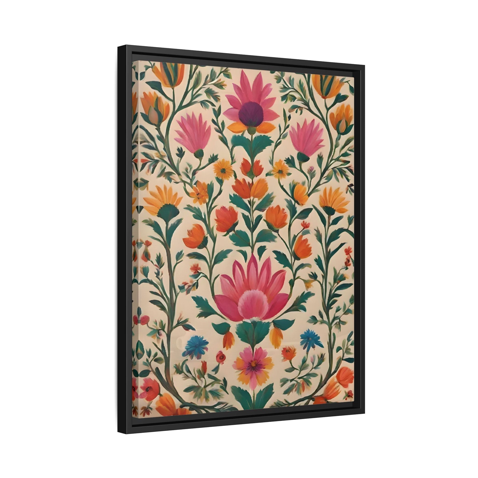 Indian Folk Wall Art Traditional Floral Framed Canvas Print