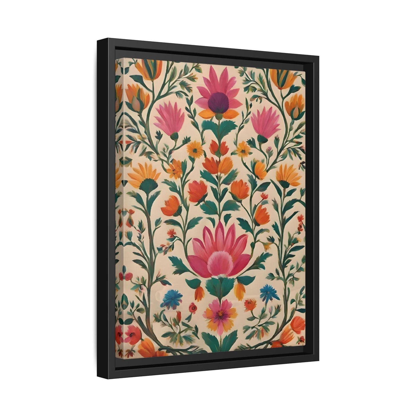 Indian Folk Wall Art Traditional Floral Framed Canvas Print