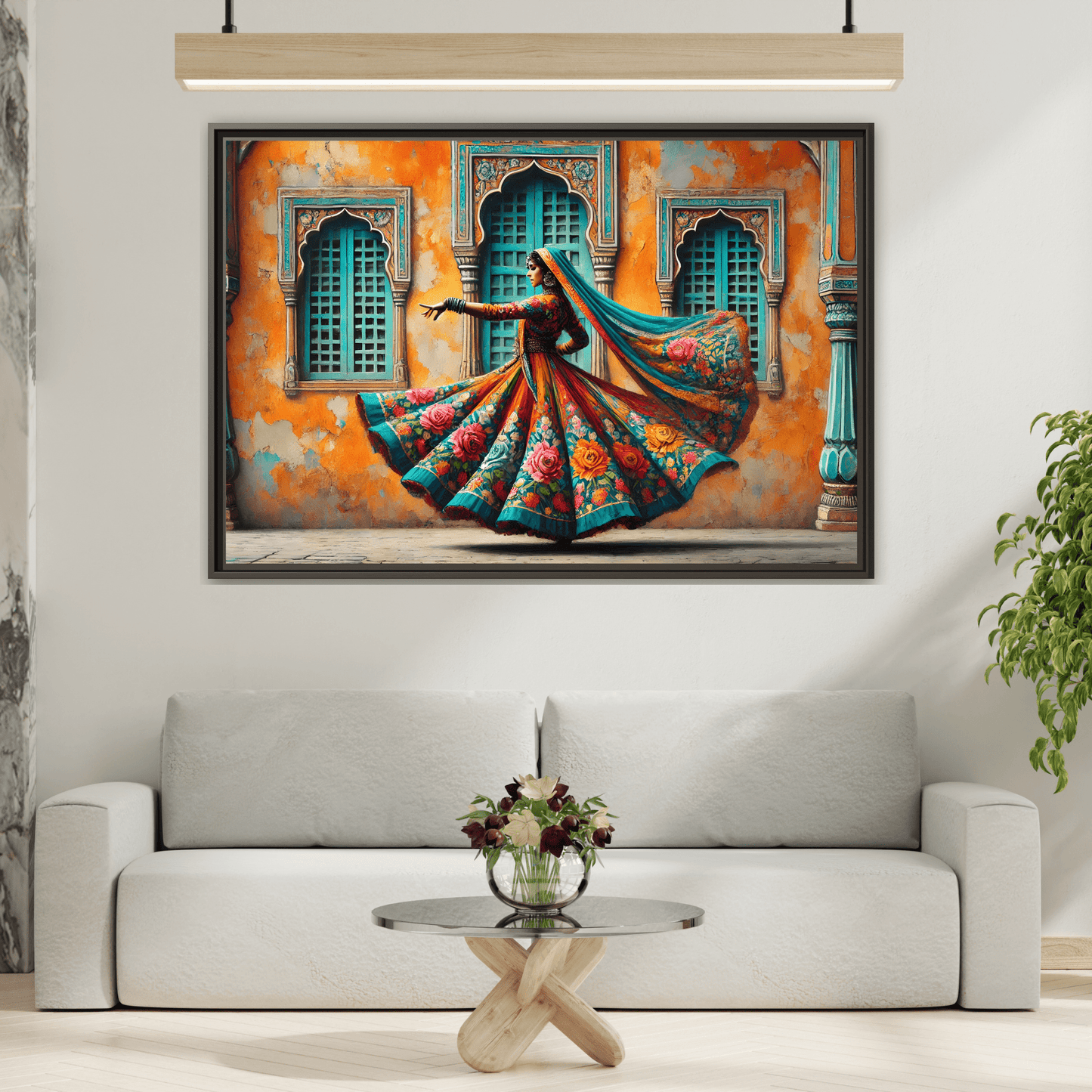 Indian Woman Dancing Canvas Rajasthan, Large India Lady Wall Art