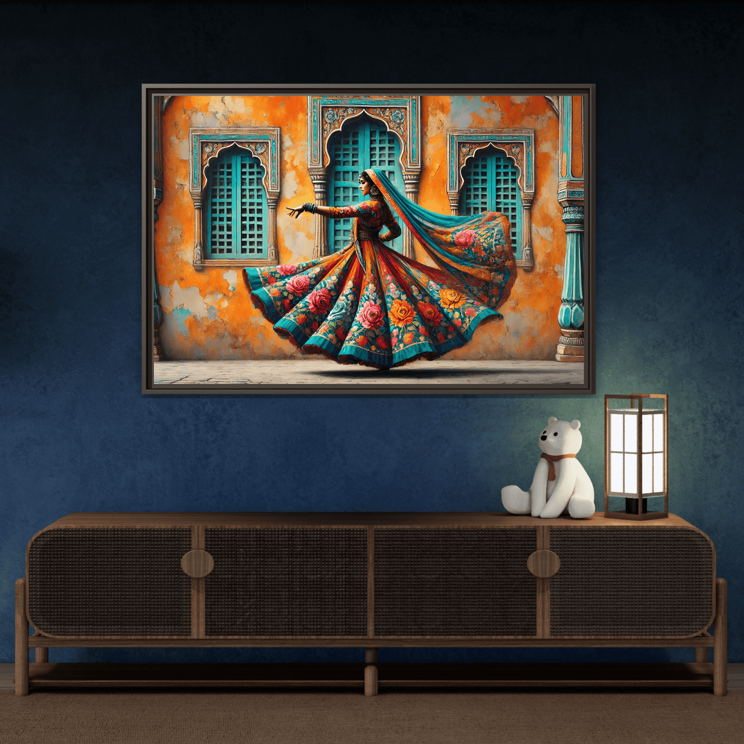 Indian Woman Dancing Canvas Rajasthan, Large India Lady Wall Art