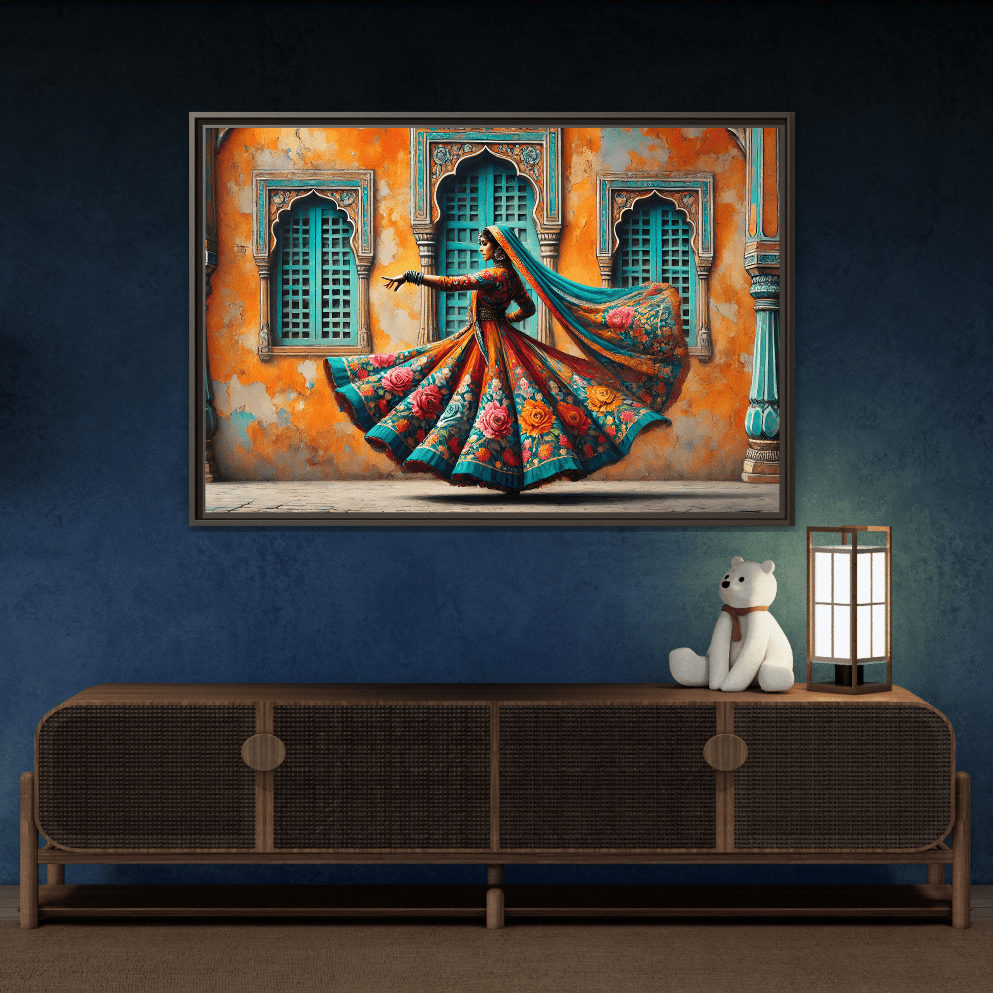 Indian Woman Dancing Canvas Rajasthan, Large India Lady Wall Art