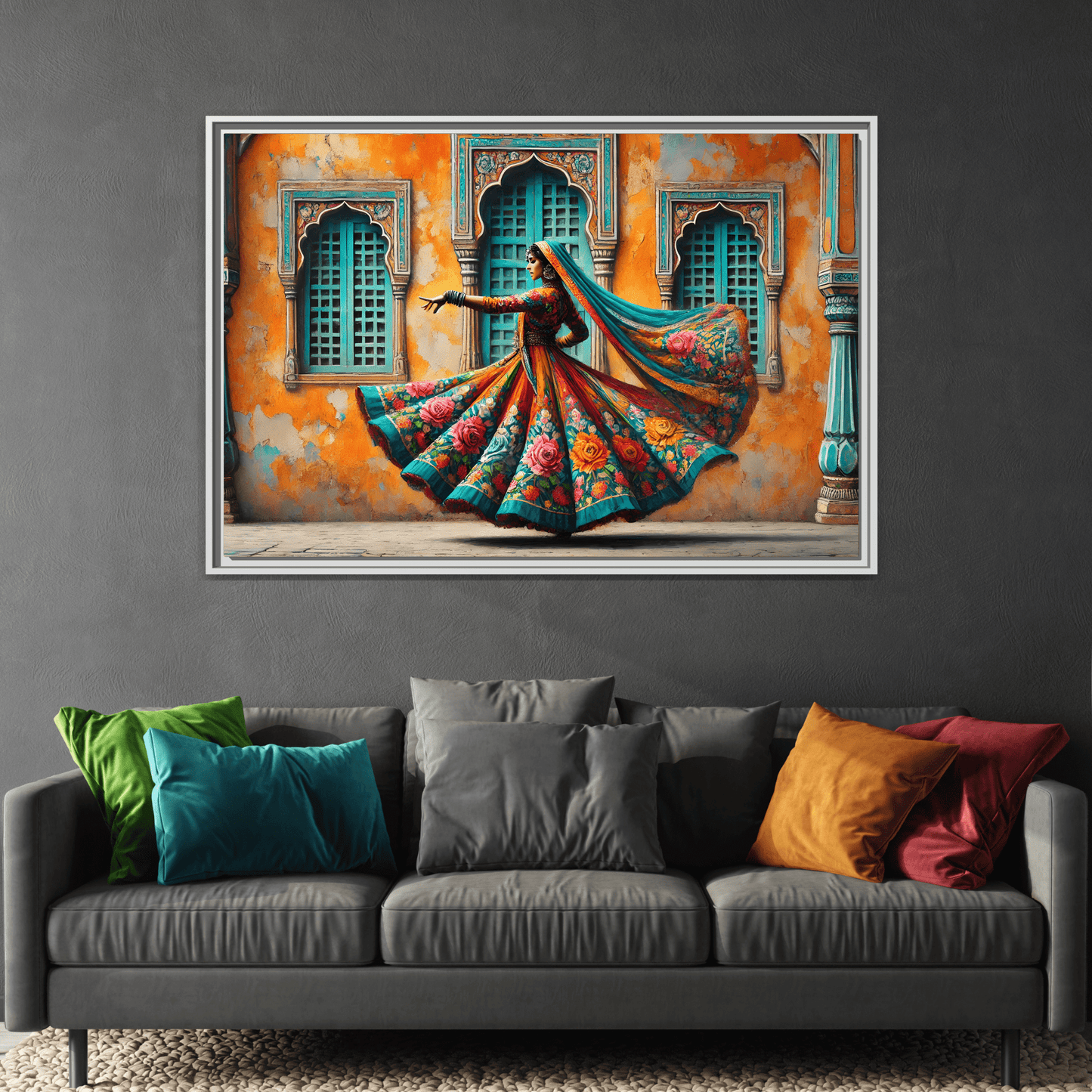 Indian Woman Dancing Canvas Rajasthan, Large India Lady Wall Art