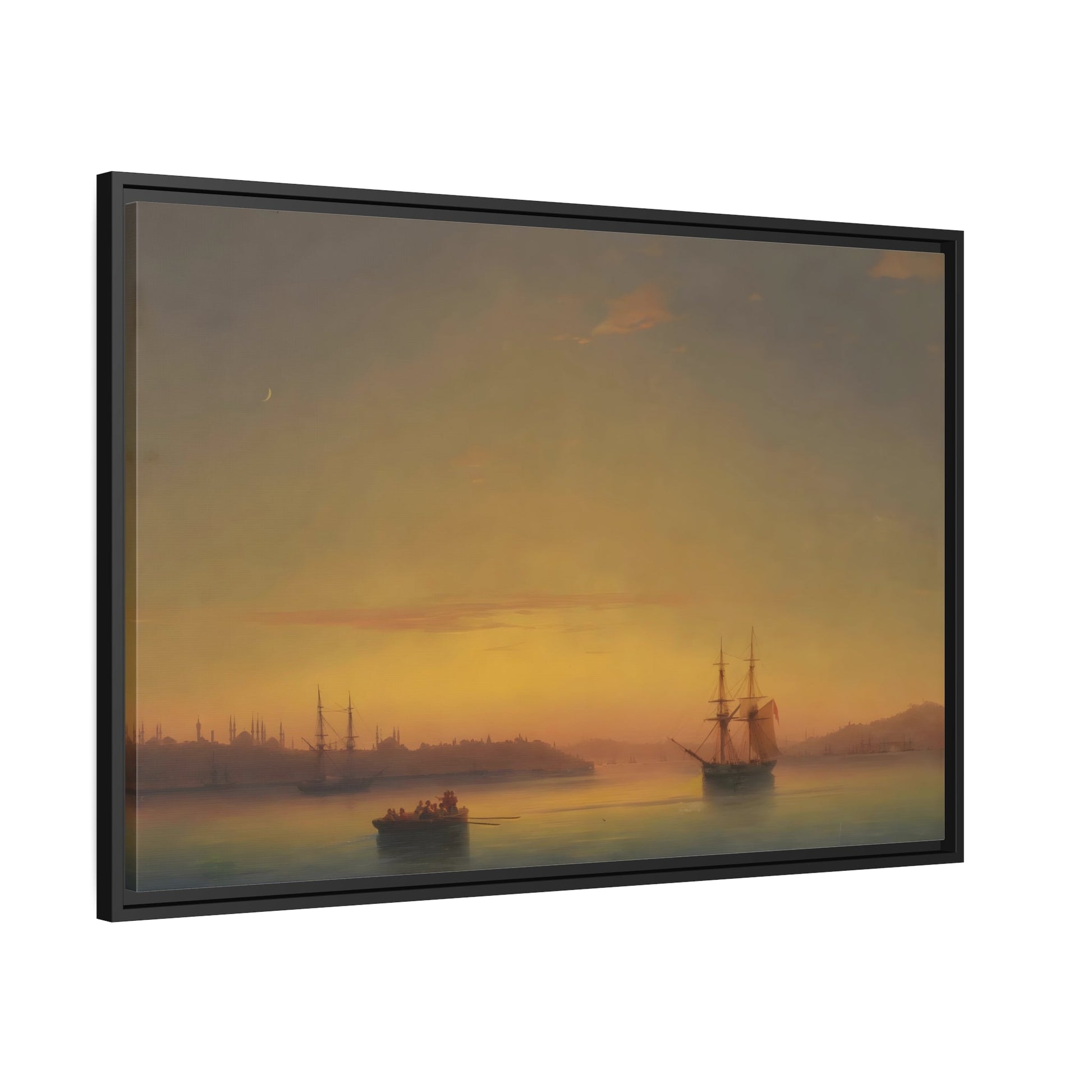 Ivan Aivazovsky Constantinople at Dawn Landscape - Framed Sunset Canvas Wall Art Print in Black Frame