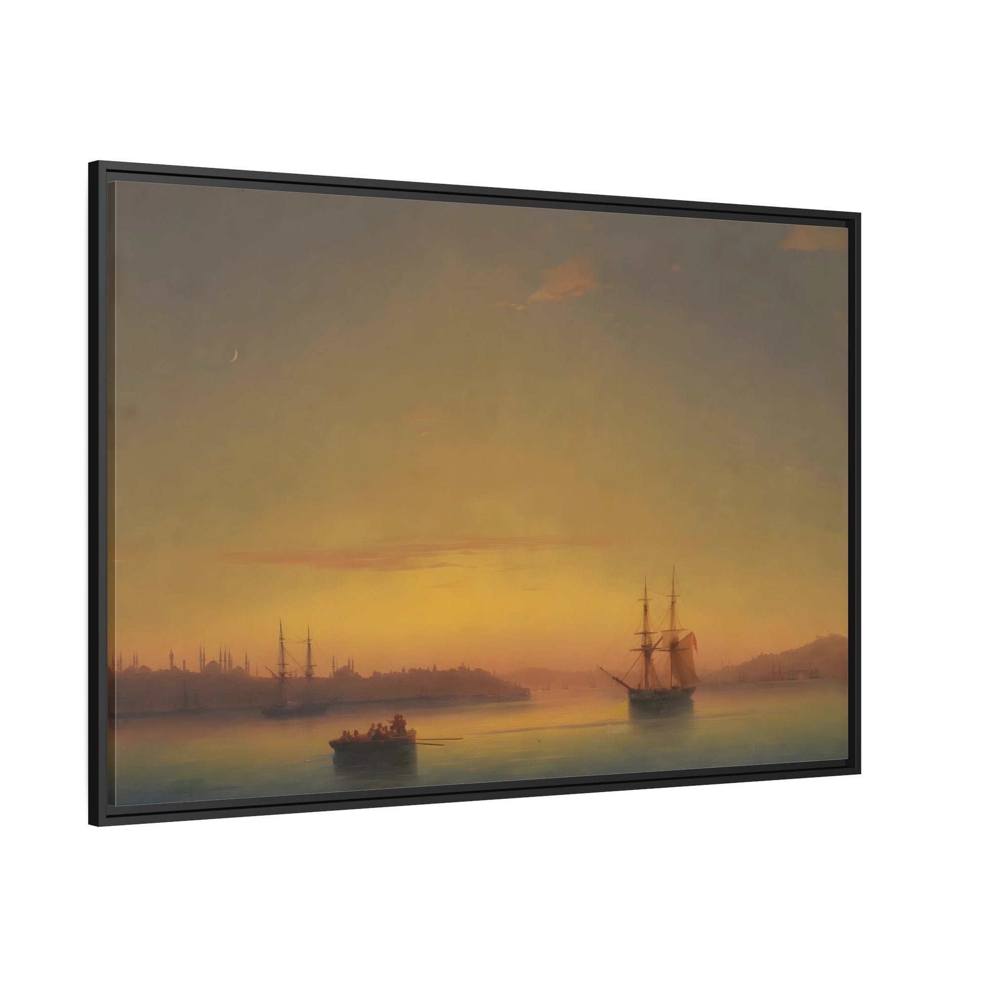 Ivan Aivazovsky Constantinople at Dawn Landscape - Framed Sunset Canvas Wall Art Print in Black Frame