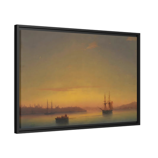 Ivan Aivazovsky Constantinople at Dawn Landscape - Framed Sunset Canvas Wall Art Print in Black Frame