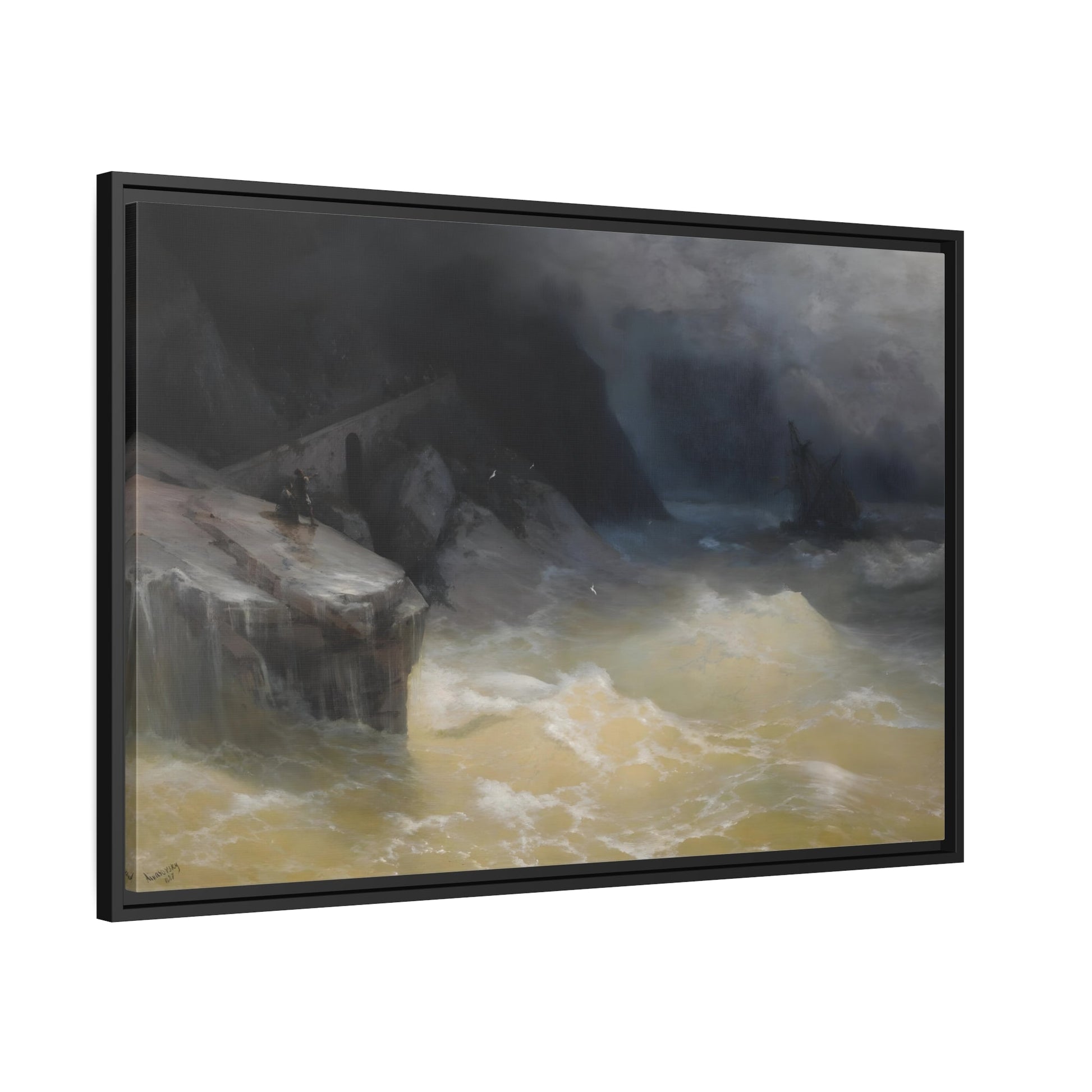 Ivan Aivazovsky Shipwreck off the Black Sea Coast Landscape - Framed Canvas Wall Art Print in Black Frame