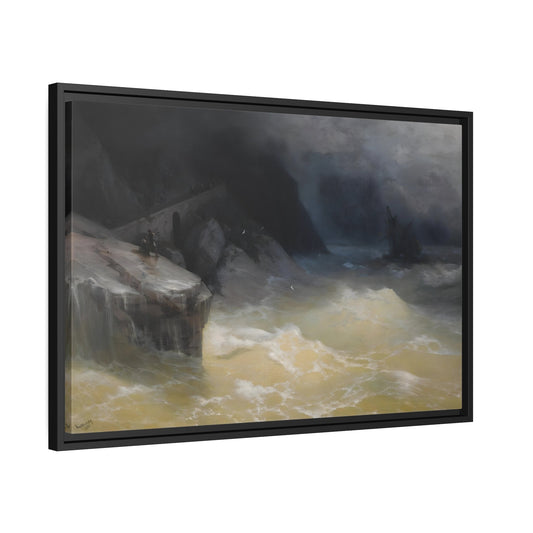 Ivan Aivazovsky Shipwreck off the Black Sea Coast Landscape - Framed Canvas Wall Art Print in Black Frame