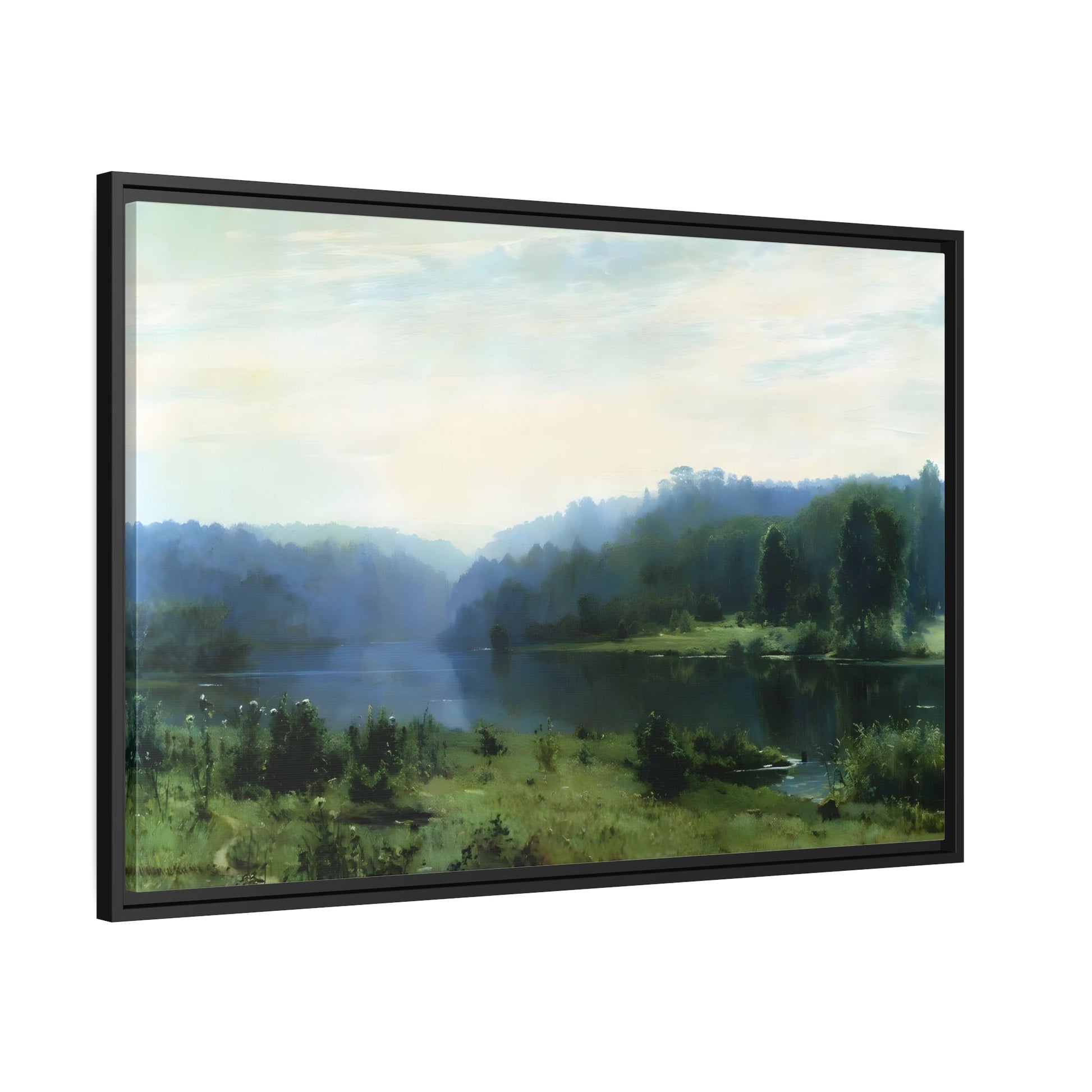 Ivan Shishkin Foggy Morning - Framed Canvas Wall Art Print in Black Frame