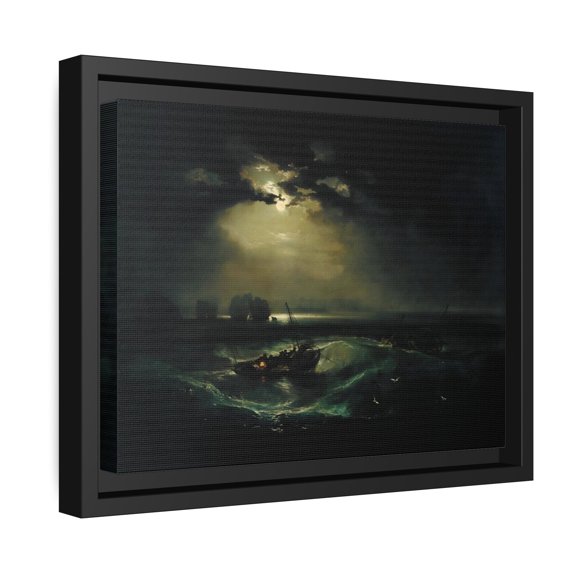 JMW Joseph Mallord William Turner Fishermen at Sea - Framed Canvas Wall Art Print in Black Pinewood Frame