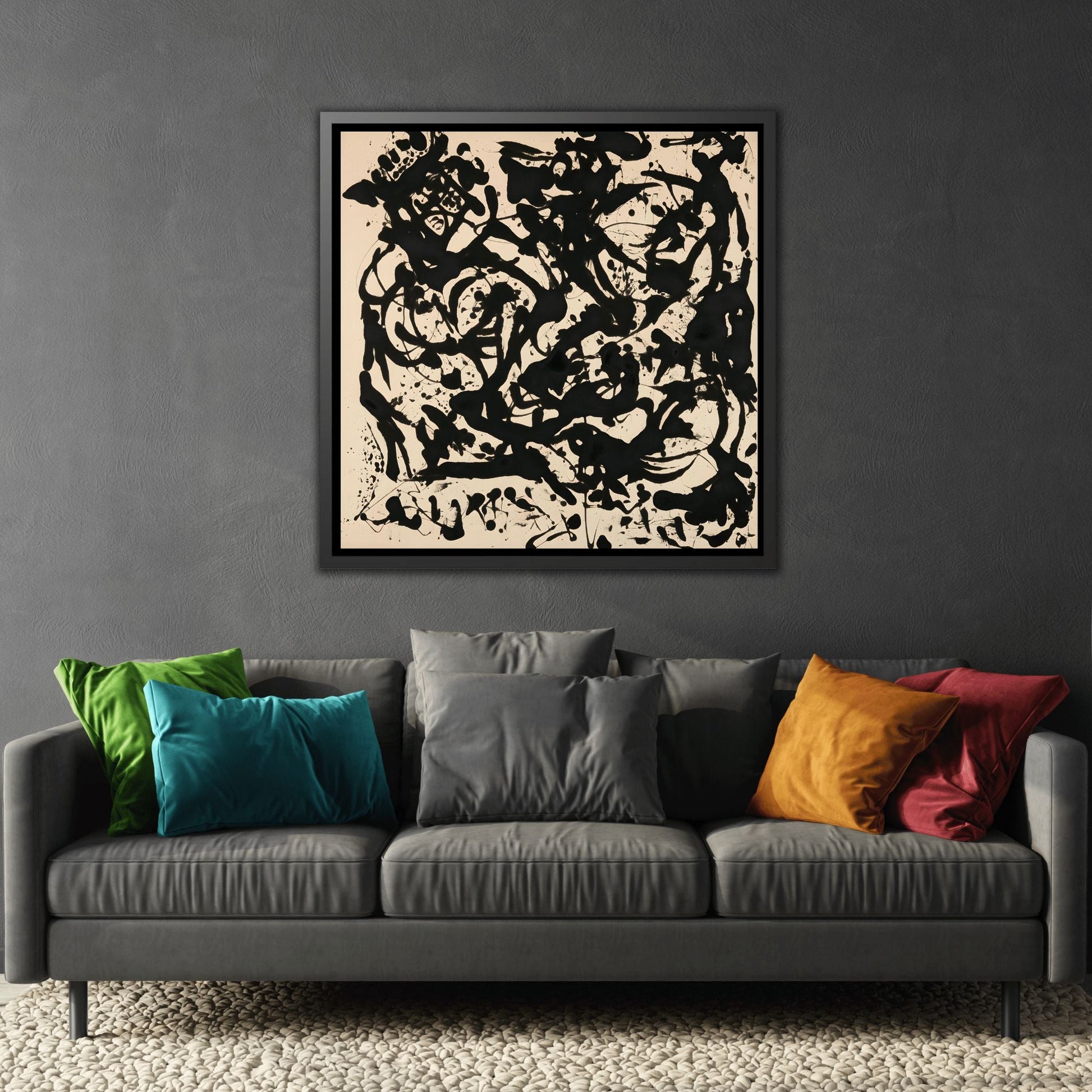 Jackson Pollock Number 17 - Square Framed Canvas Wall Art Print