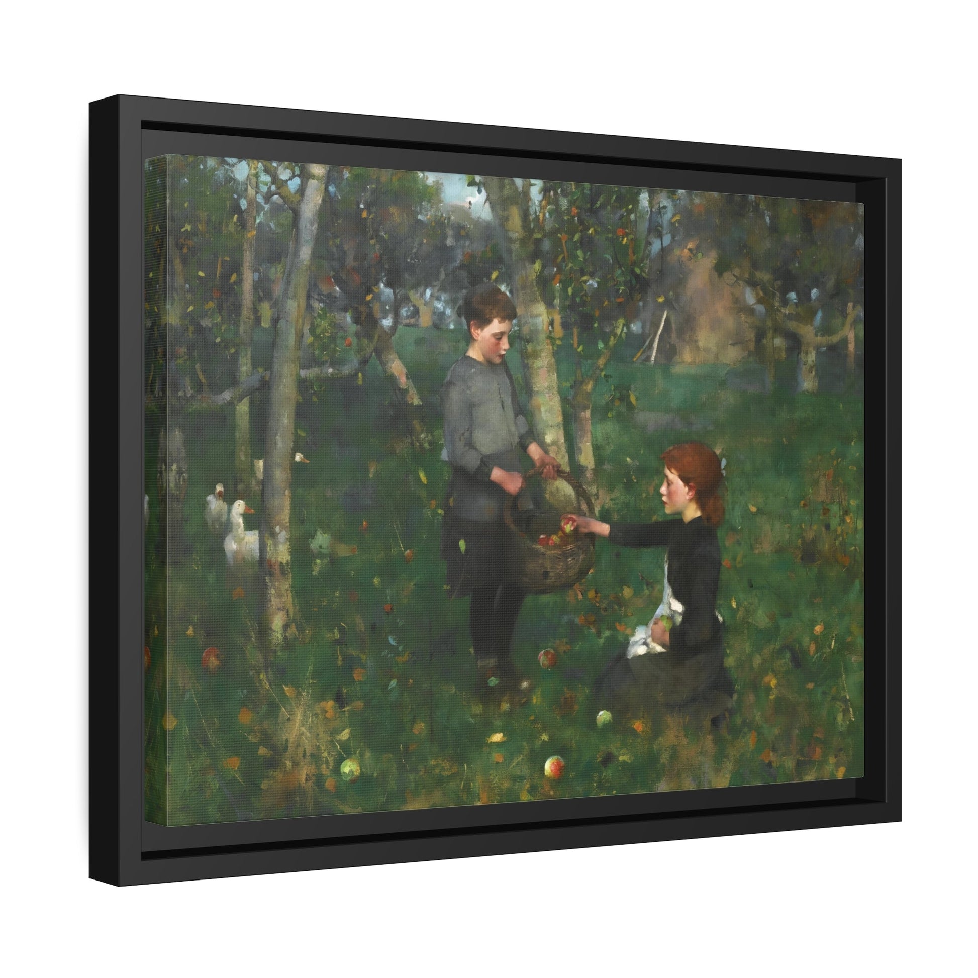 James Guthrie In the Orchard - Framed Canvas Wall Art Print in Black Pinewood Frame