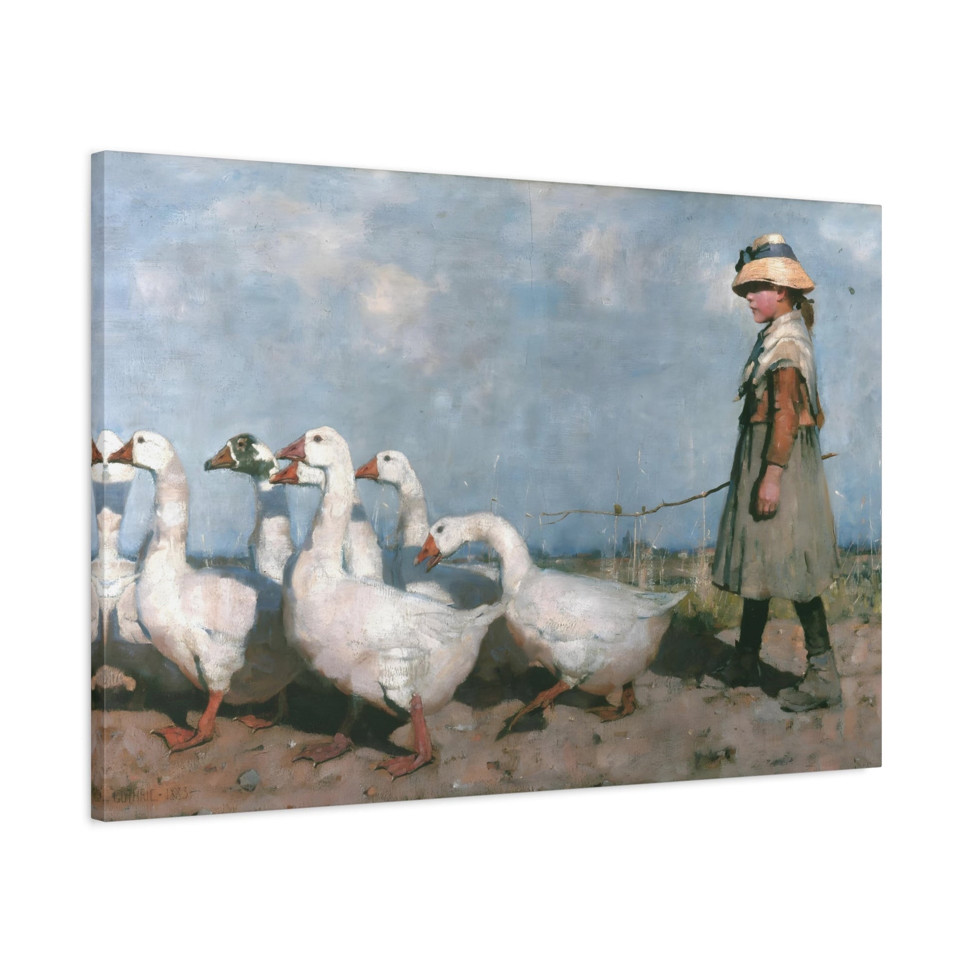 James Guthrie Pastures Girl with Geese - Canvas Wall Art Print