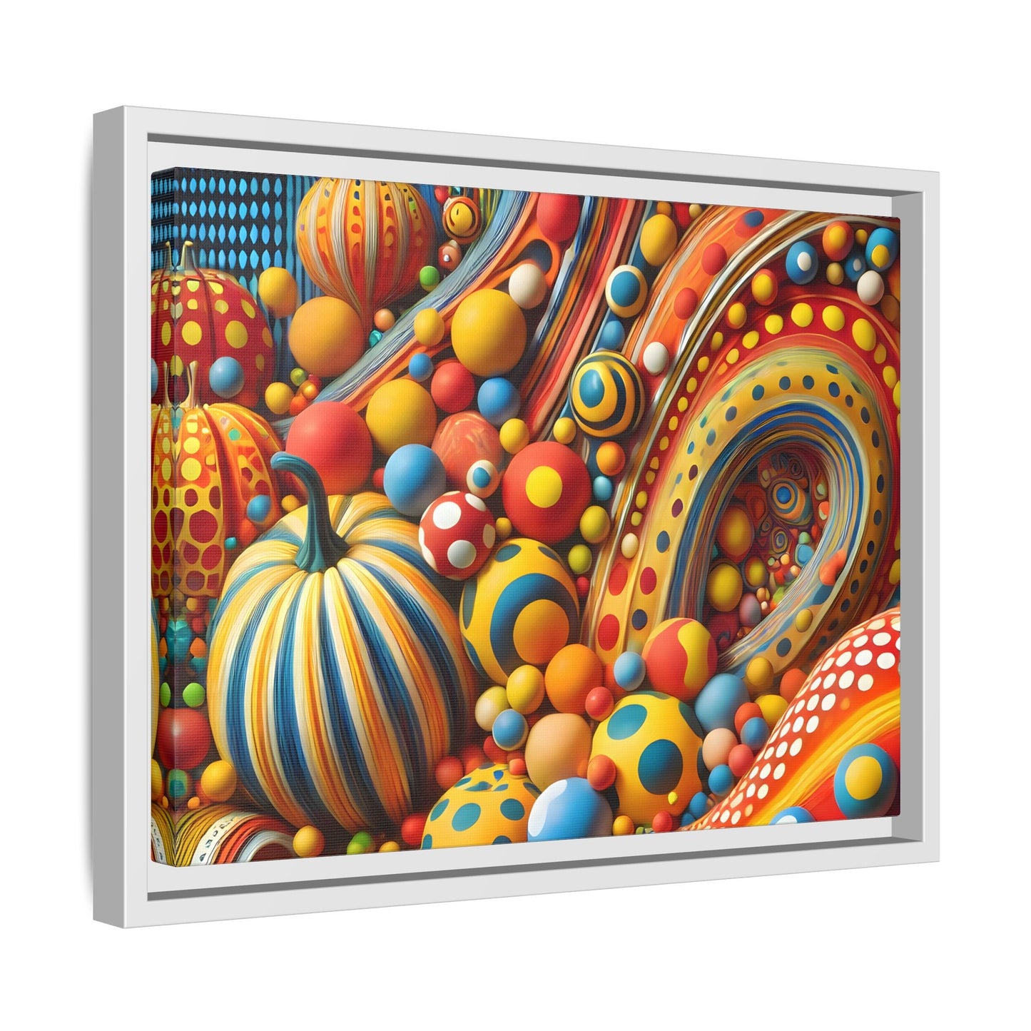 Japanese Abstract Pumpkin Dot Canvas Wall Art – Modern Kusama Inspired Colorful Surreal Print