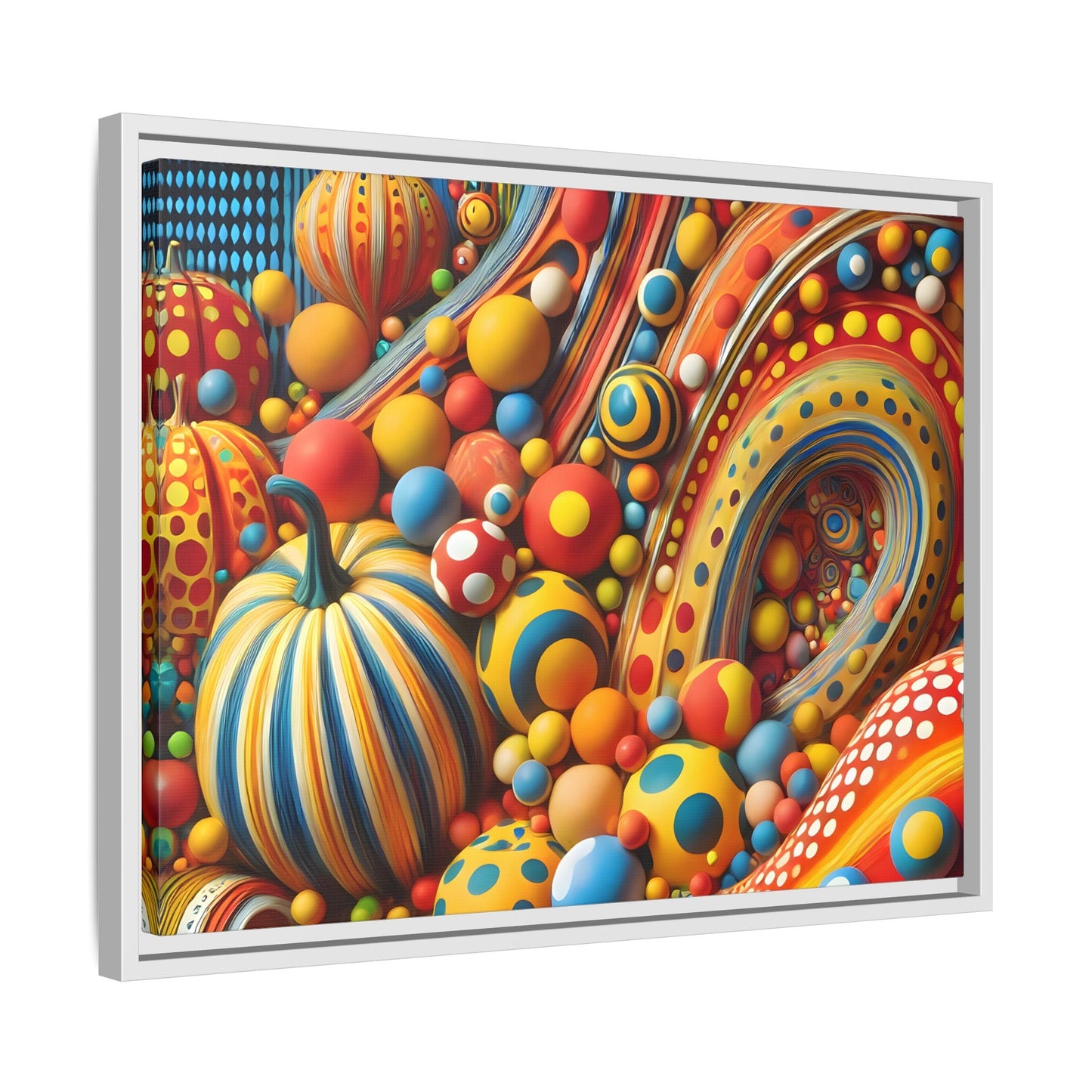 Japanese Abstract Pumpkin Dot Canvas Wall Art – Modern Kusama Inspired Colorful Surreal Print