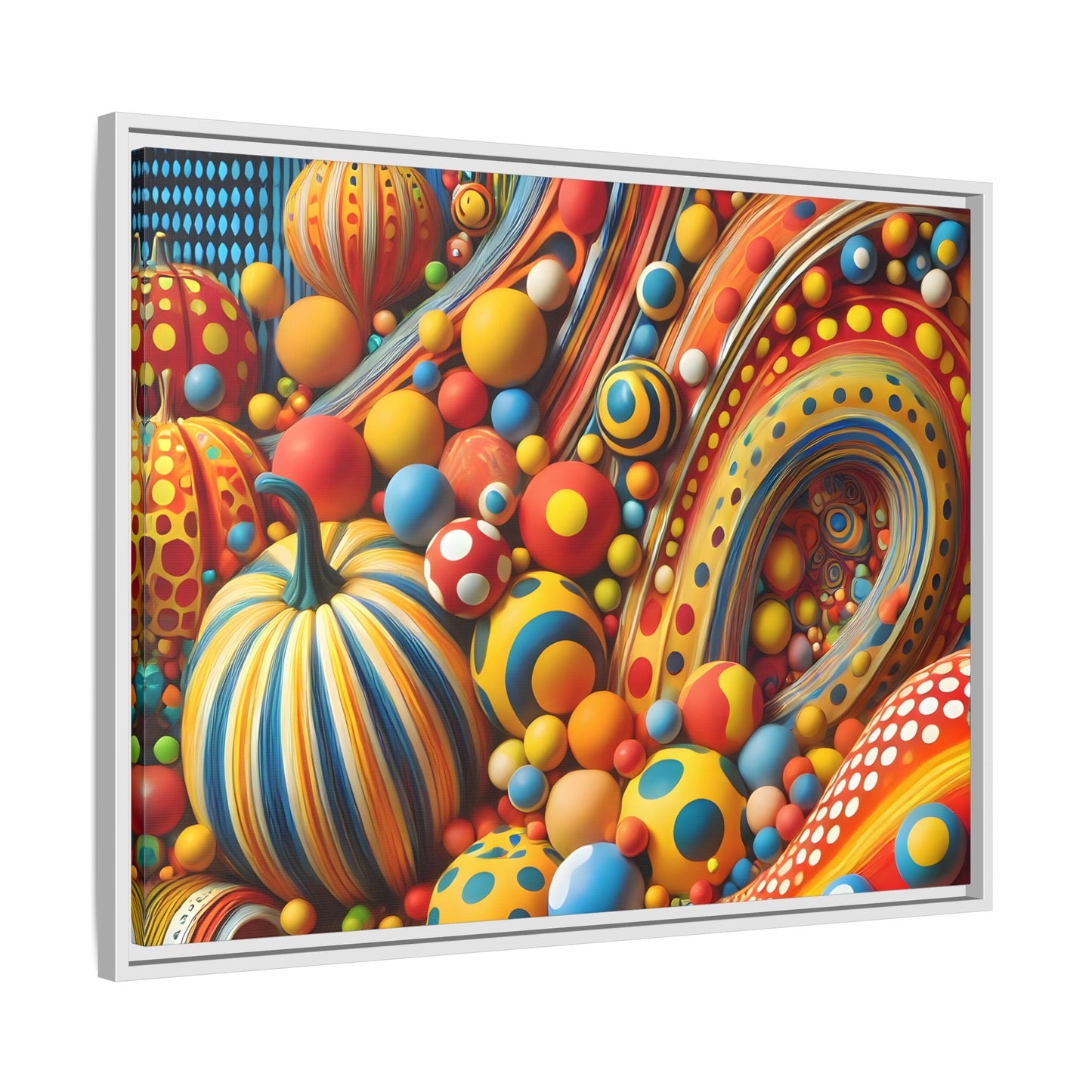 Japanese Abstract Pumpkin Dot Canvas Wall Art – Modern Kusama Inspired Colorful Surreal Print