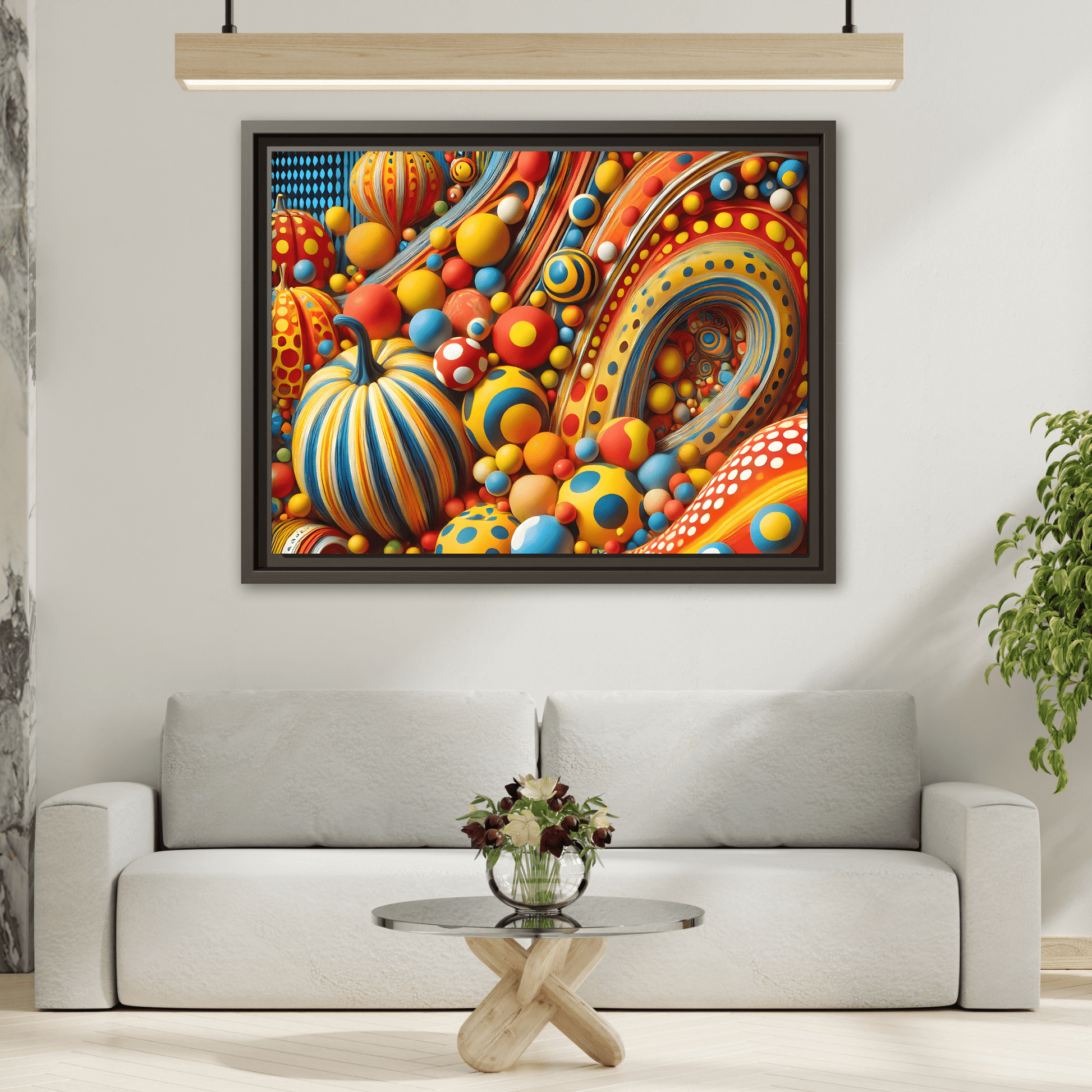 Japanese Abstract Pumpkin Dot Canvas Wall Art – Modern Kusama Inspired Colorful Surreal Print