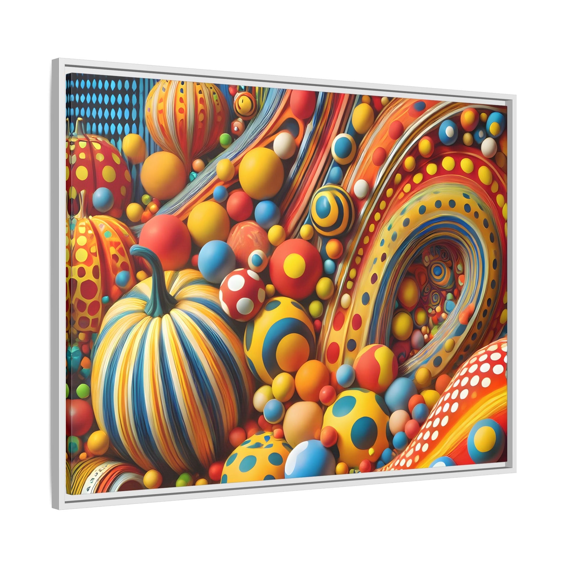 Japanese Abstract Pumpkin Dot Canvas Wall Art – Modern Kusama Inspired Colorful Surreal Print