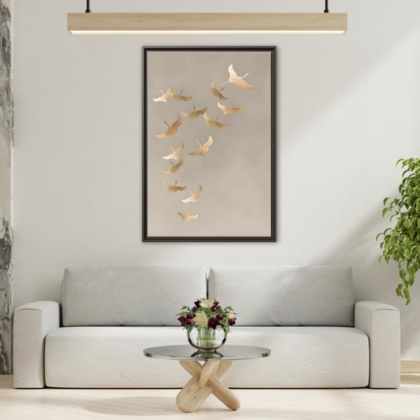 Japanese Asian Cranes Beige Gold Canvas Print - Minimalist Wall Art