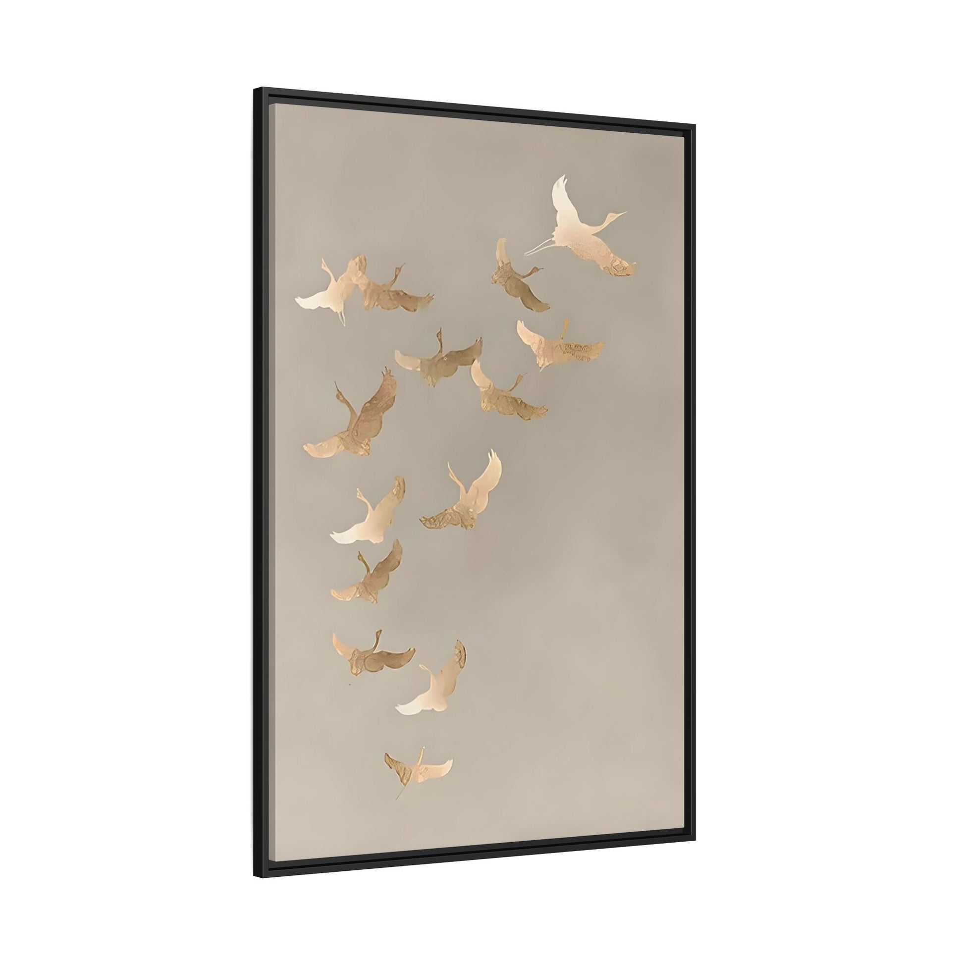 Japanese Asian Cranes Beige Gold Canvas Print - Minimalist Wall Art