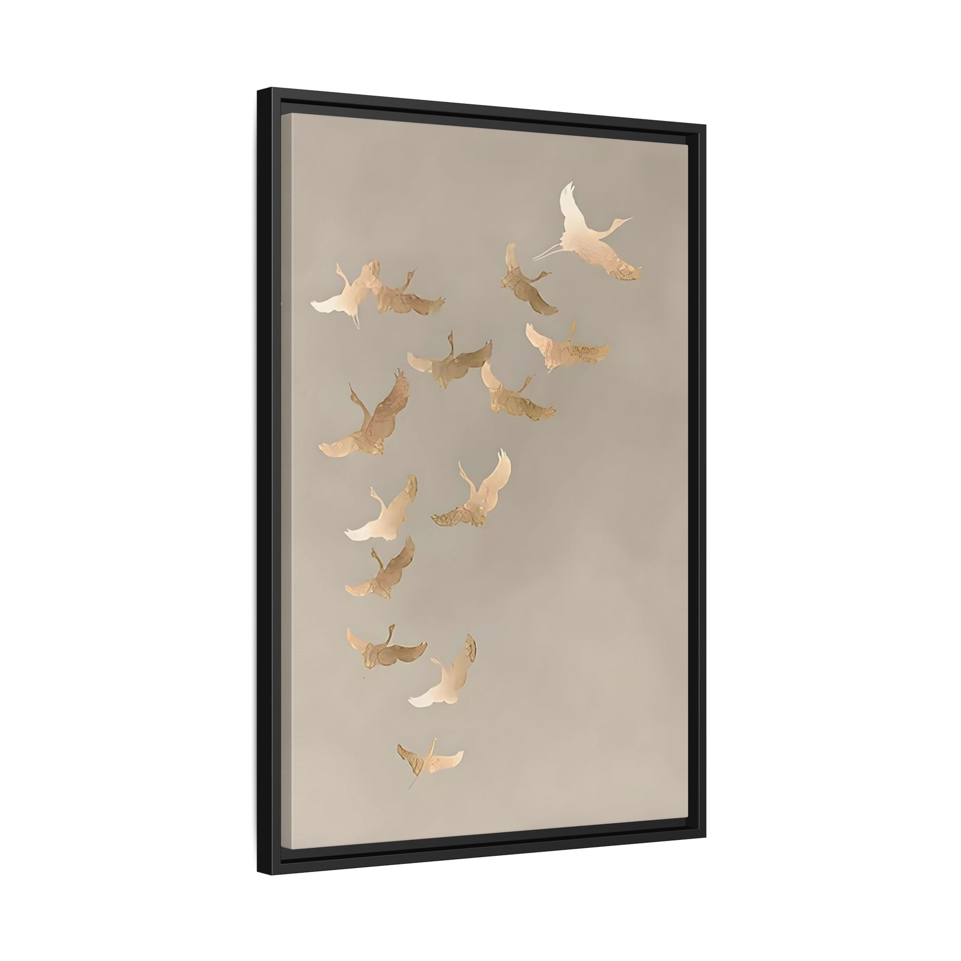 Japanese Asian Cranes Beige Gold Canvas Print - Minimalist Wall Art
