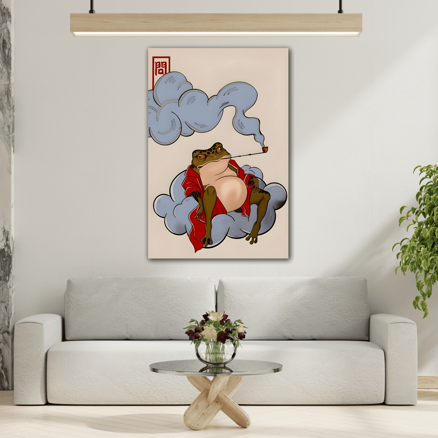 Japanese Funny Frog Canvas Prints, Hoji Animal Wall Art Decor
