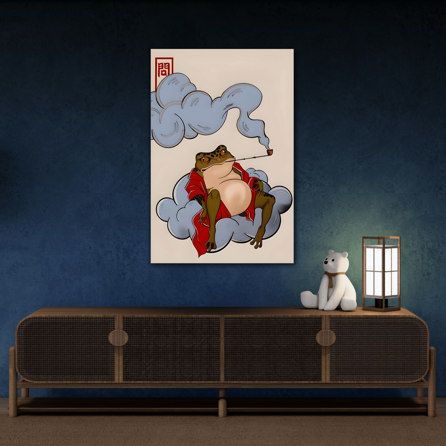 Japanese Funny Frog Canvas Prints, Hoji Animal Wall Art Decor