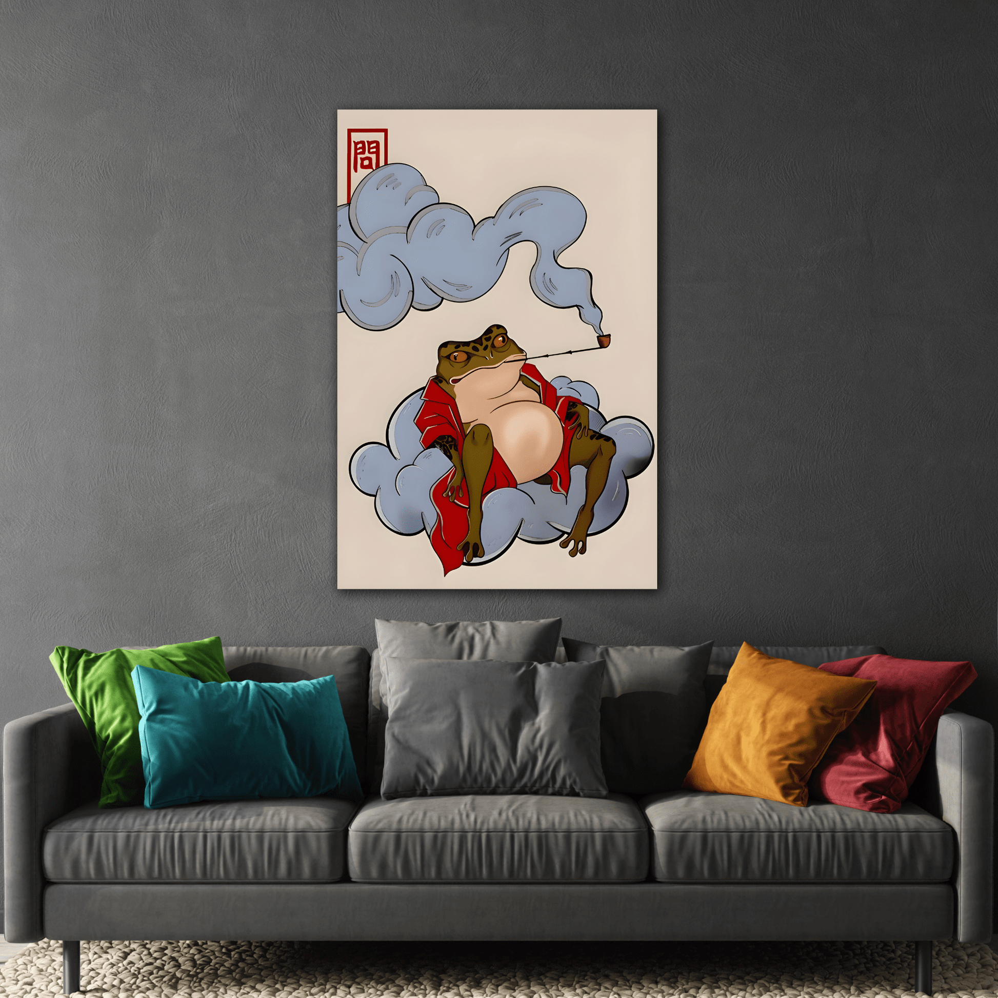 Japanese Funny Frog Canvas Prints, Hoji Animal Wall Art Decor