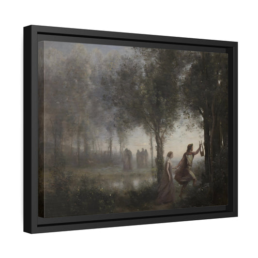 Jean Baptiste Camille Corot Orpheus Leading Eurydice from the Underworld - Framed Canvas Wall Art Print in Black Pinewood Frame