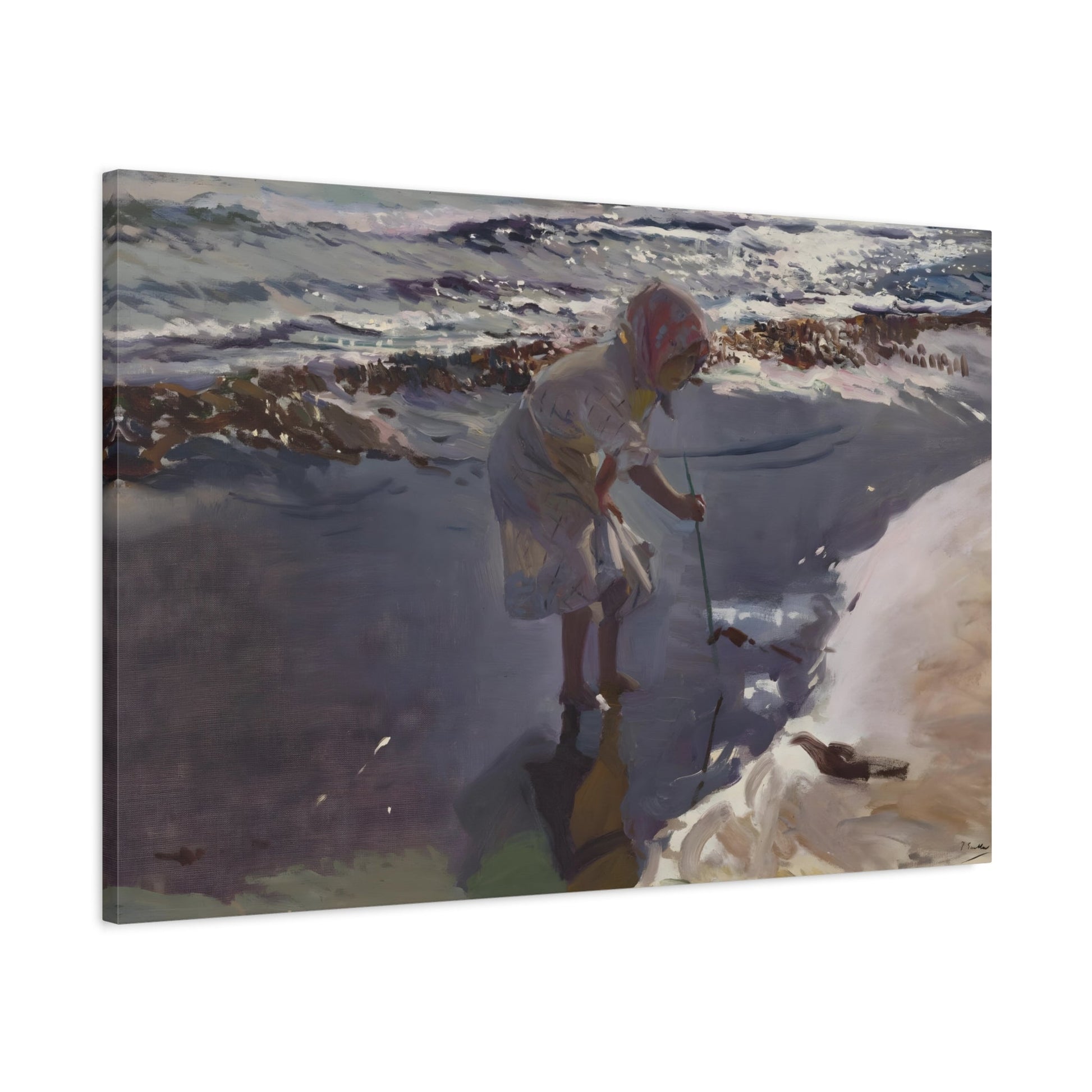 Joaquin Sorolla Looking for Seafood Valencia Beach - Canvas Art Print